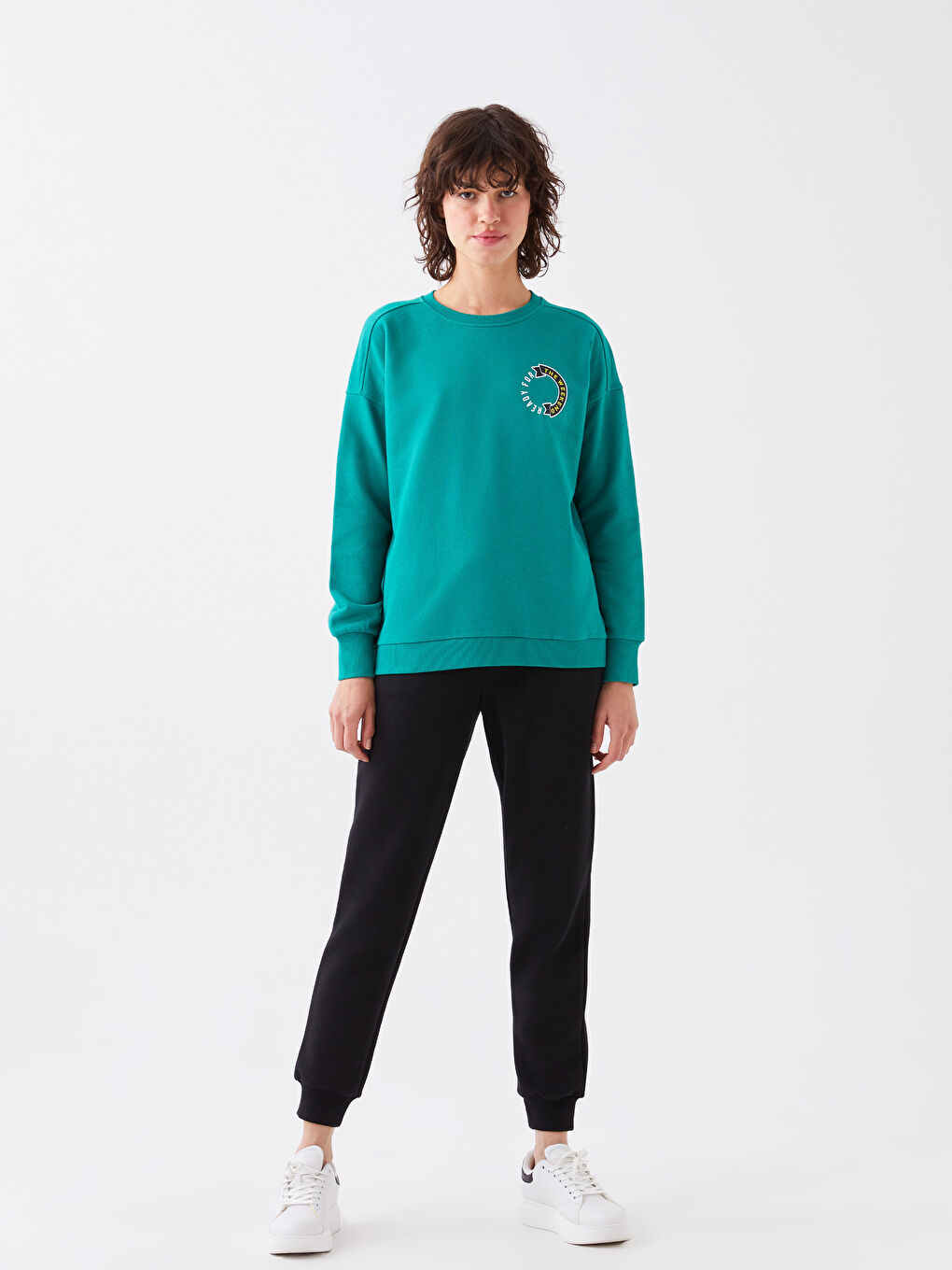 LCW ECO Yeşil Bisiklet Yaka Baskılı Uzun Kollu Kadın Sweatshirt - 3