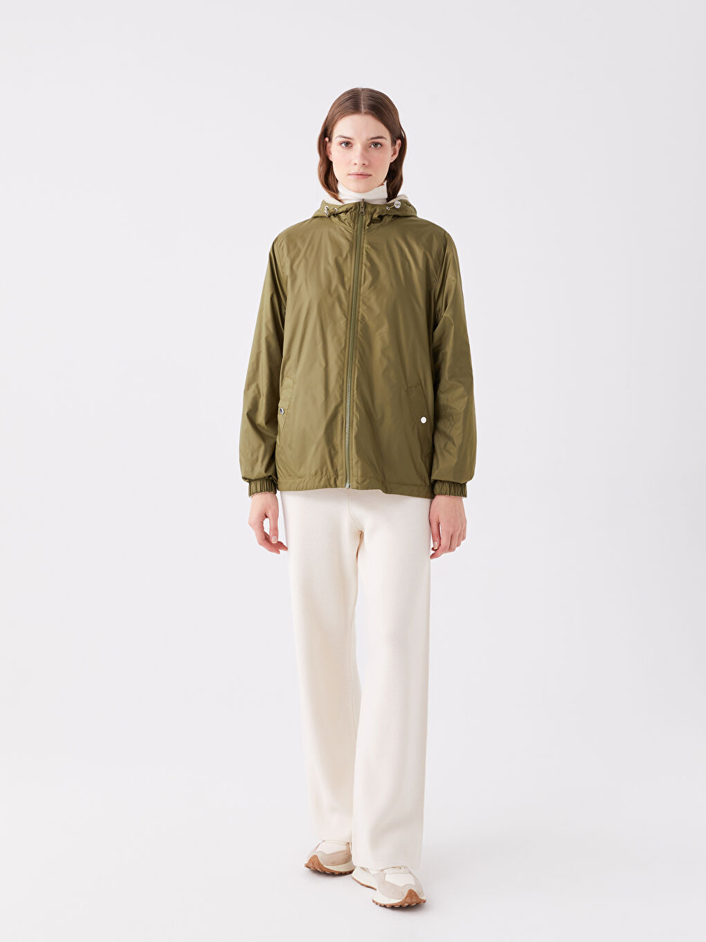 پالتۆی بەر بارانی کڵاودار سادە بۆ ژنان-3