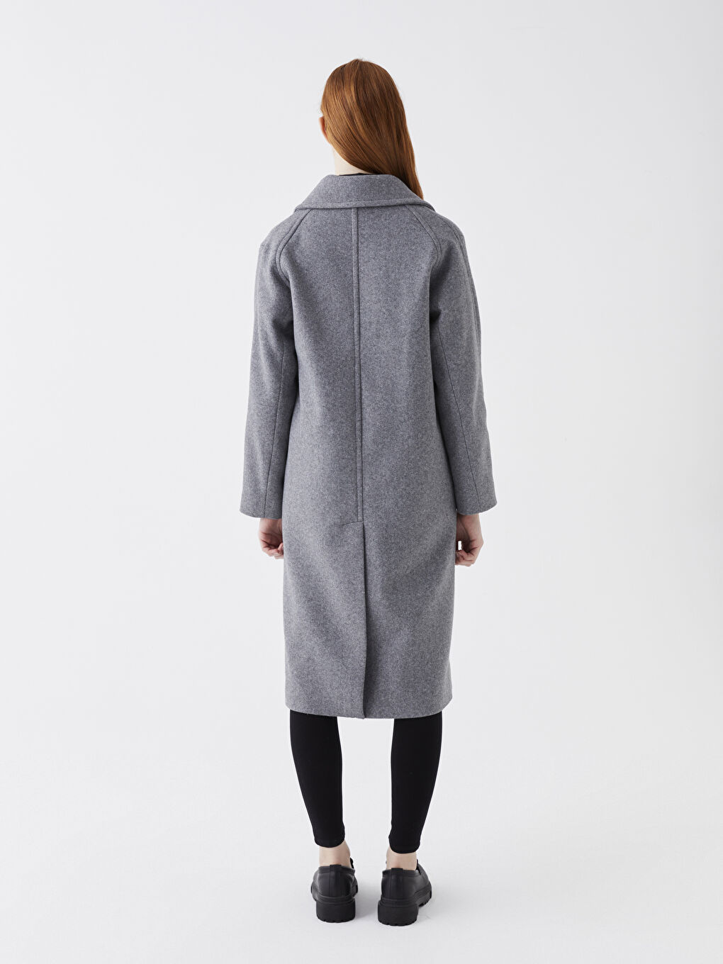 Gri Ceket Yaka Kadın Kaşe Kaban-7