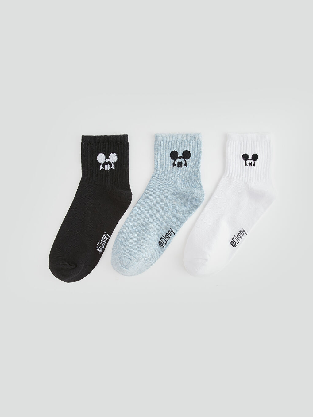 Ekru Mickey Mouse Baskılı Kadın Soket Çorap 3'lü-2