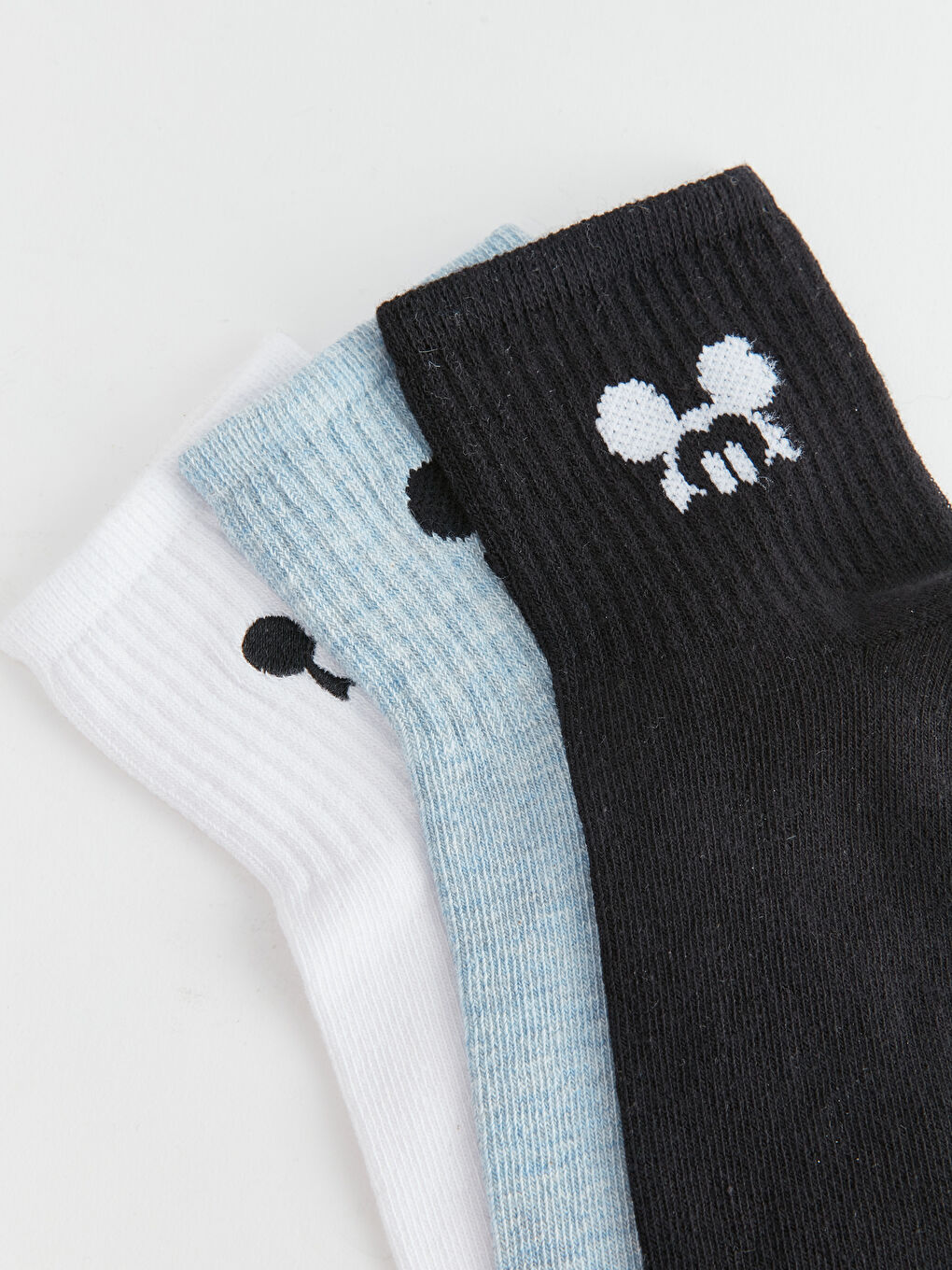 Ekru Mickey Mouse Baskılı Kadın Soket Çorap 3'lü-3