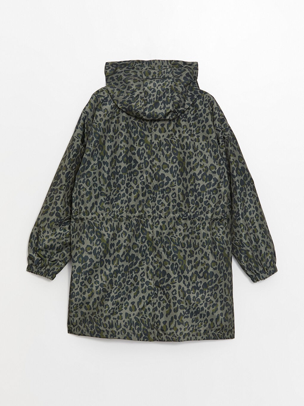 Haki Kapüşonlu Baskılı Uzun Kollu Oversize Kadın Yağmurluk-8