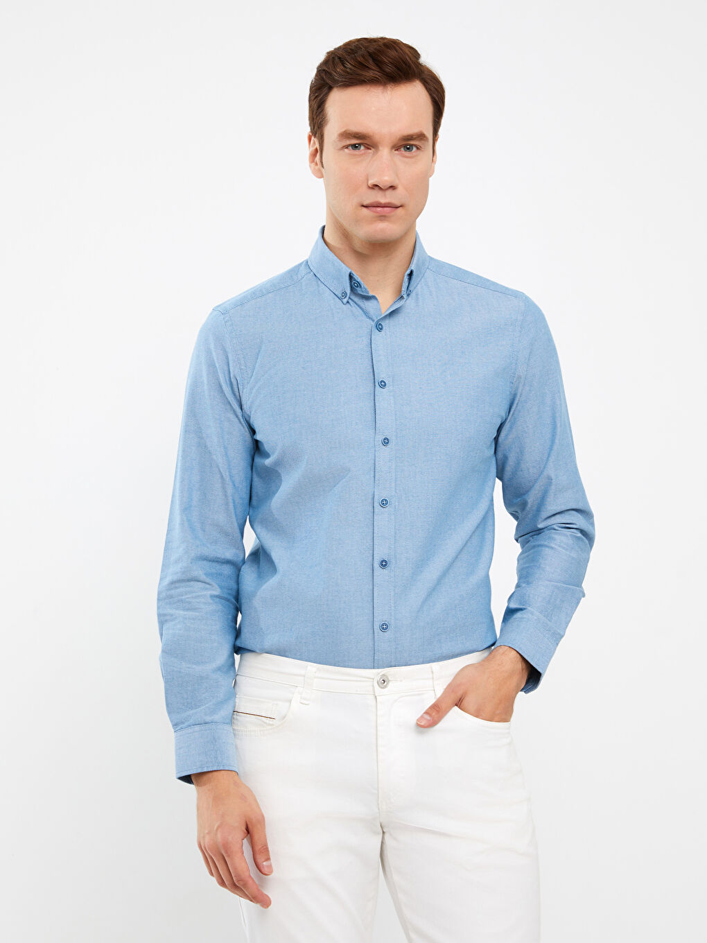 Slim Fit Long Sleeve Oxford Men's Shirt-1