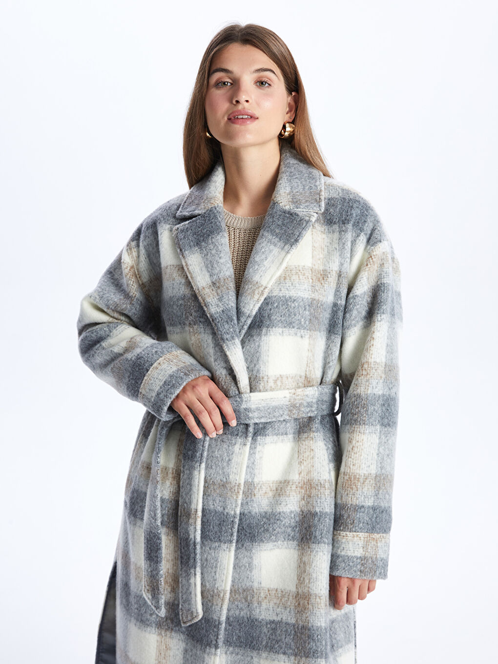 Παλτό από μαλλί Καρό Γιακάς μπουφάν Γυναικεία Κύρος-1