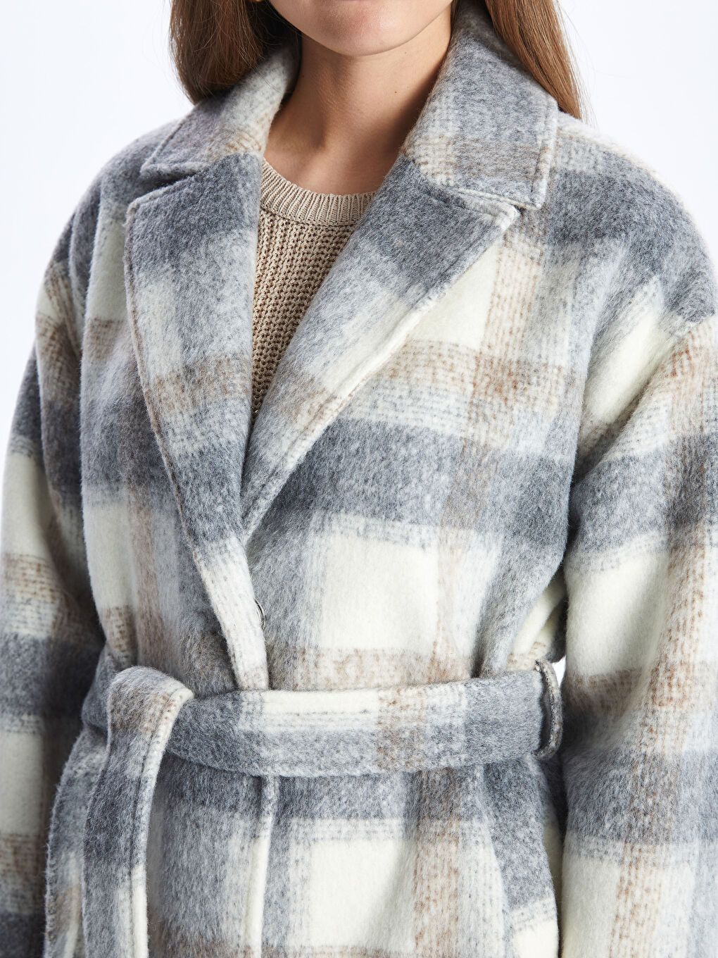 Παλτό από μαλλί Καρό Γιακάς μπουφάν Γυναικεία Κύρος-2