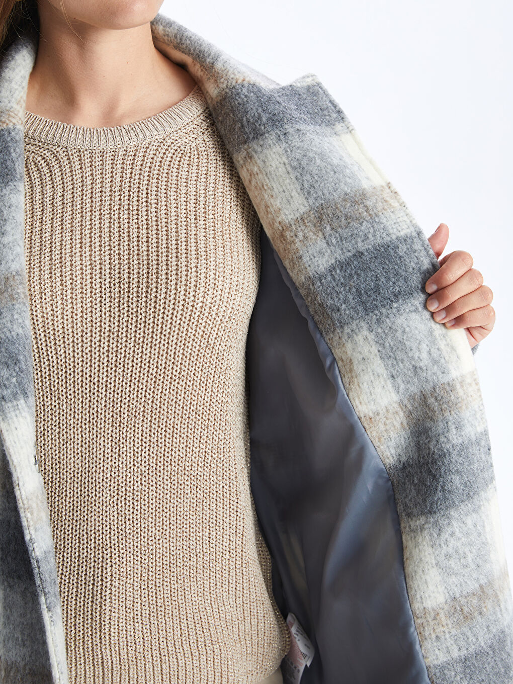 Παλτό από μαλλί Καρό Γιακάς μπουφάν Γυναικεία Κύρος-3