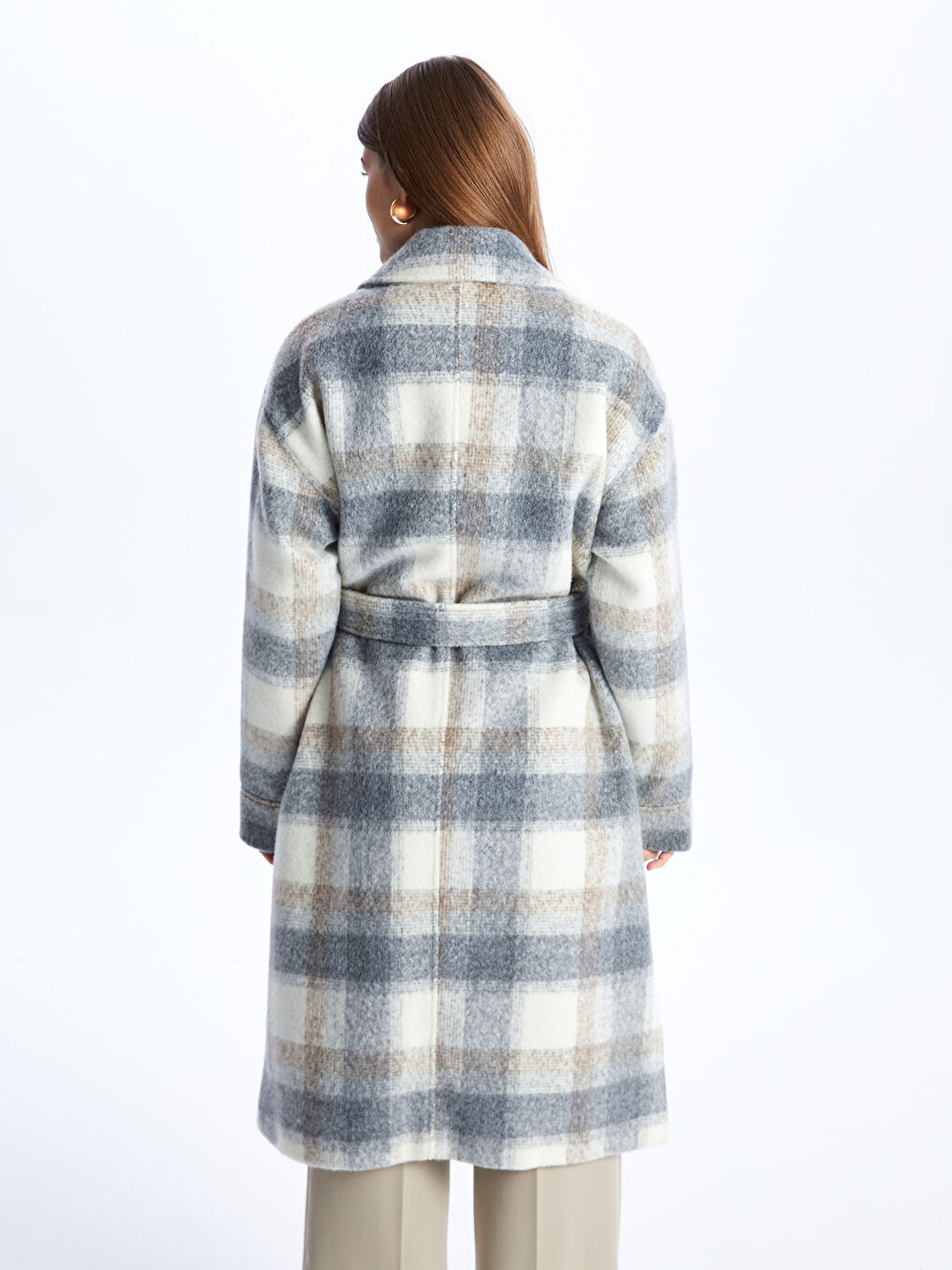 Παλτό από μαλλί Καρό Γιακάς μπουφάν Γυναικεία Κύρος-4