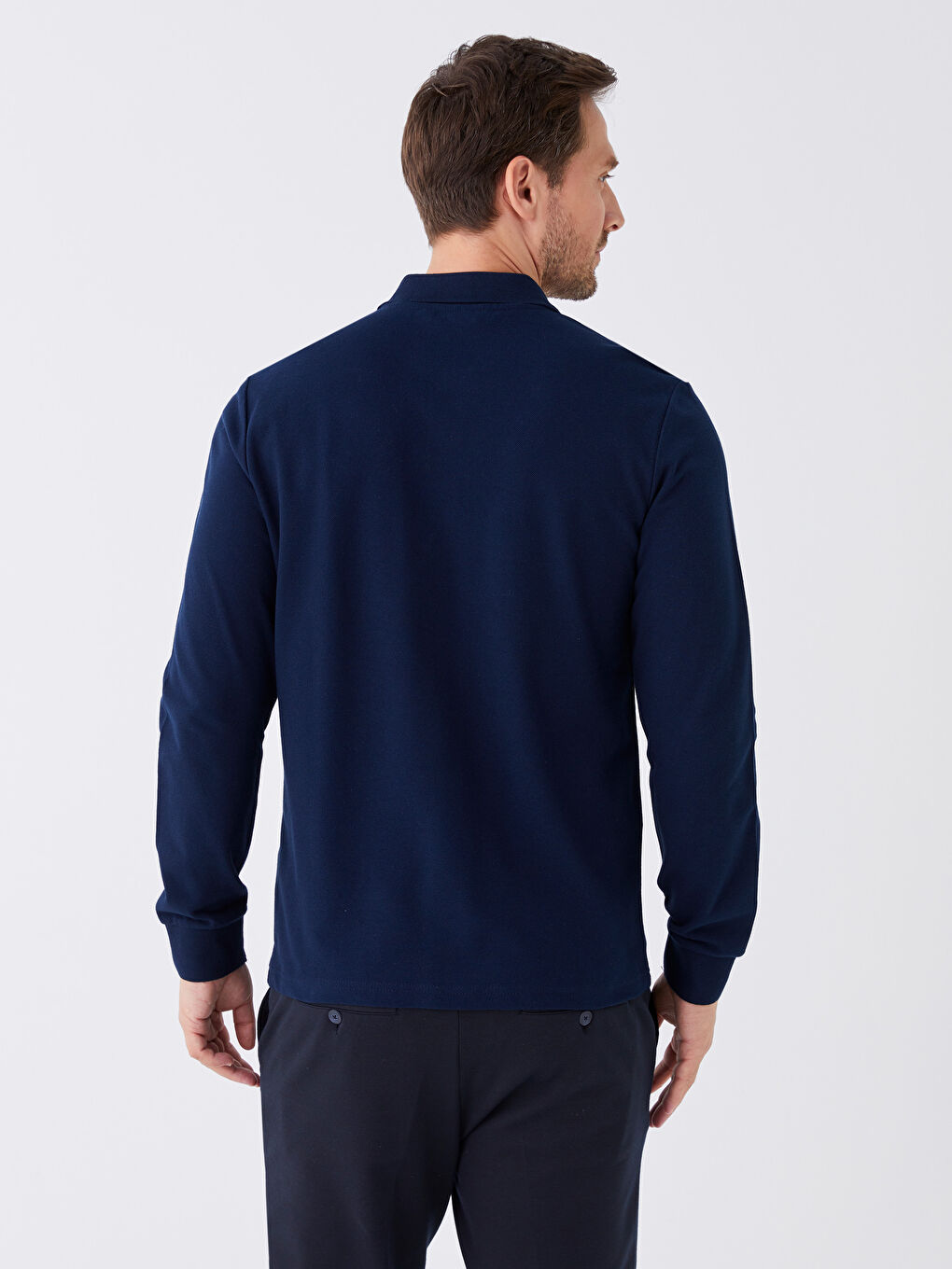 LCWAIKIKI Classic Lacivert Polo Yaka Uzun Kollu Erkek Sweatshirt - 4