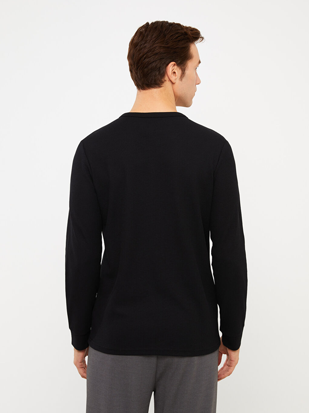 Siyah Bisiklet Yaka Uzun Kollu Erkek Sweatshirt-4