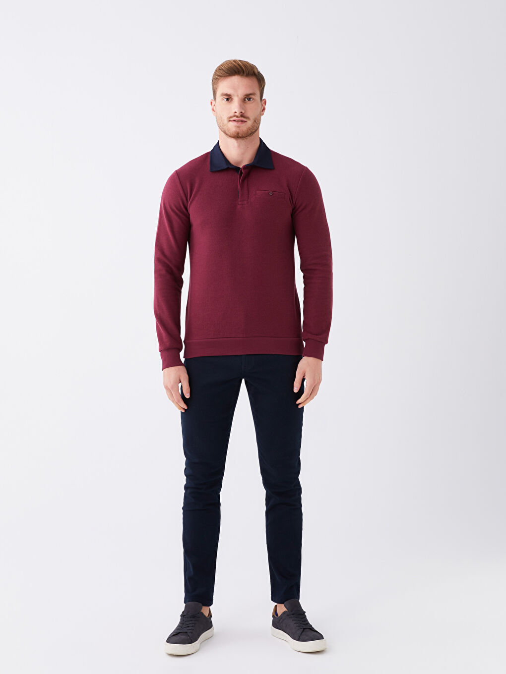 LCWAIKIKI Classic Bordo Polo Yaka Uzun Kollu Erkek Sweatshirt - 2