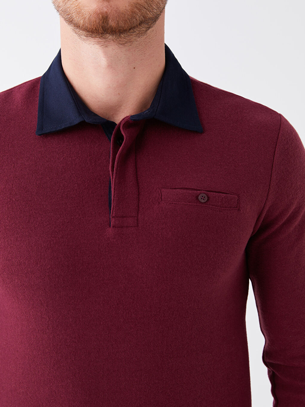 LCWAIKIKI Classic Bordo Polo Yaka Uzun Kollu Erkek Sweatshirt - 3