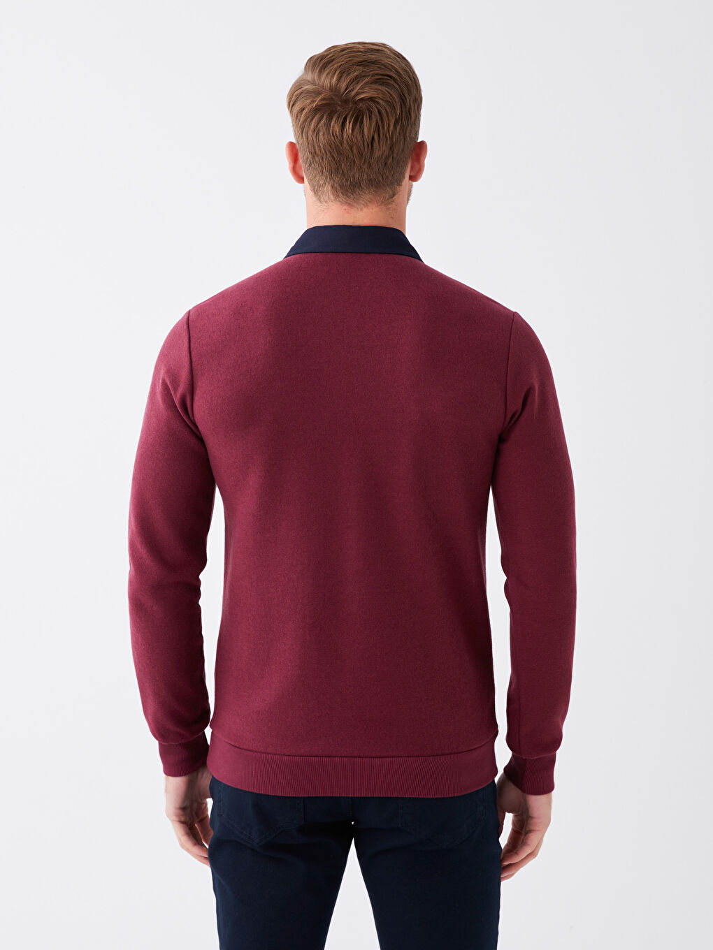 LCWAIKIKI Classic Bordo Polo Yaka Uzun Kollu Erkek Sweatshirt - 4