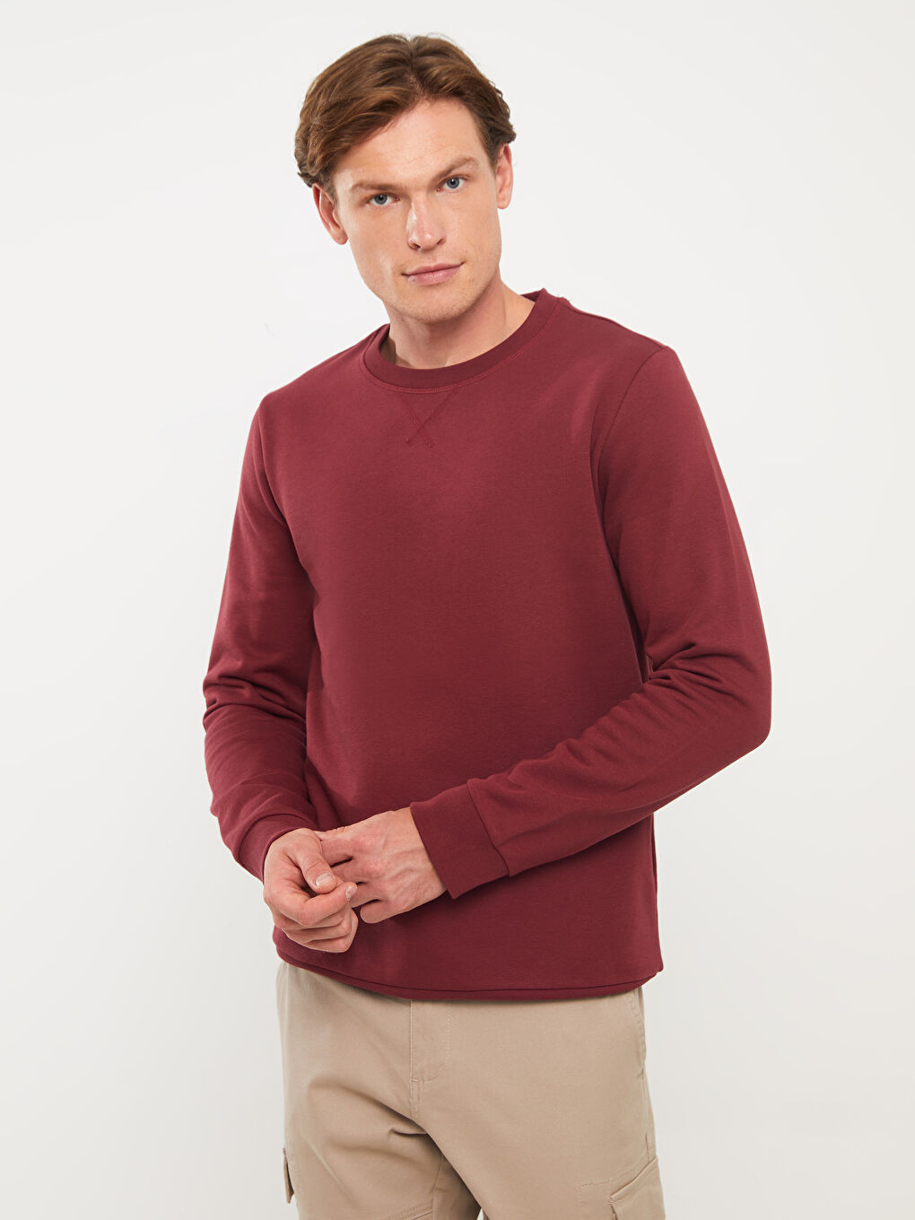 LCWAIKIKI Classic Bordo Bisiklet Yaka Uzun Kollu Erkek Sweatshirt - 1