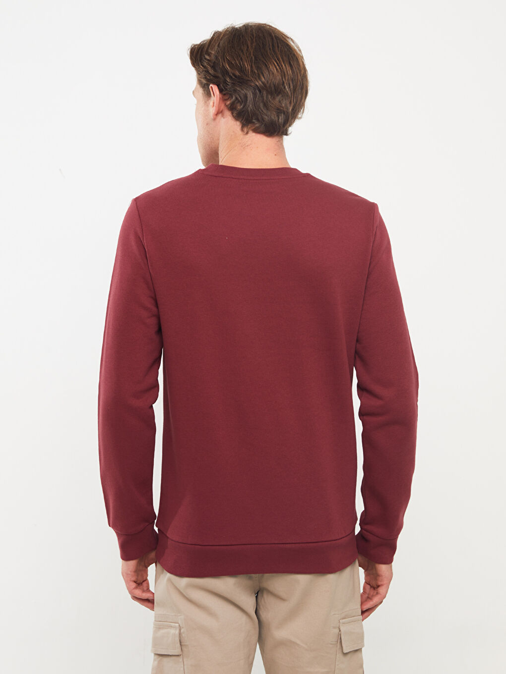 LCWAIKIKI Classic Bordo Bisiklet Yaka Uzun Kollu Erkek Sweatshirt - 4