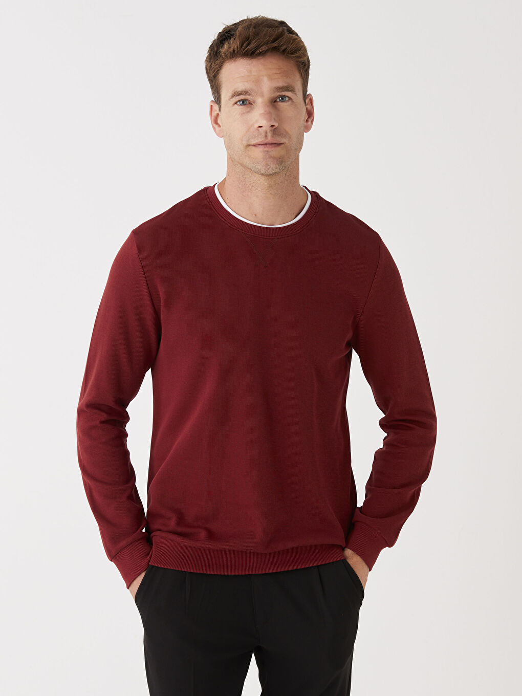 LCWAIKIKI Classic Bordo Bisiklet Yaka Uzun Kollu Erkek Sweatshirt