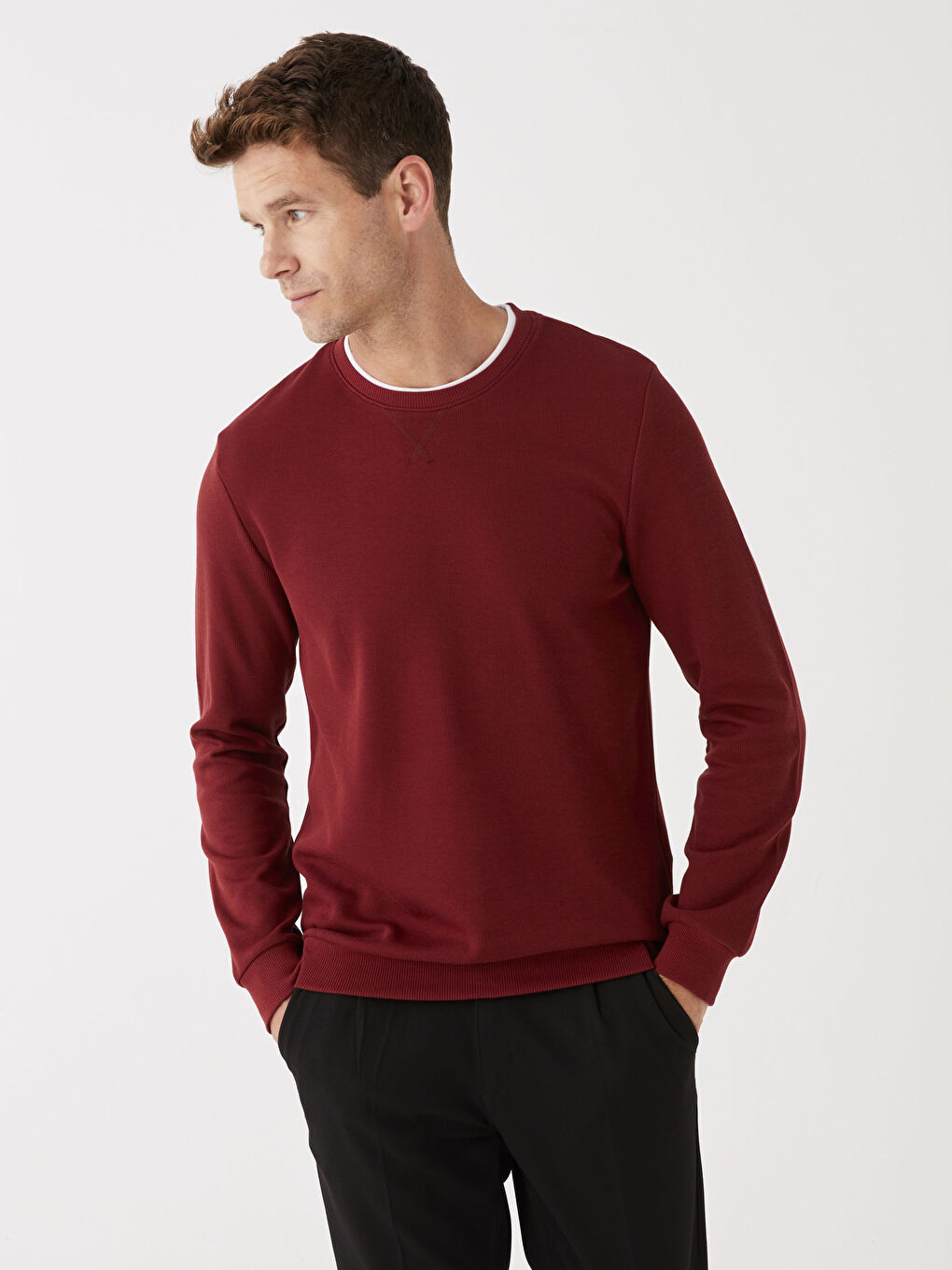 LCWAIKIKI Classic Bordo Bisiklet Yaka Uzun Kollu Erkek Sweatshirt - 2