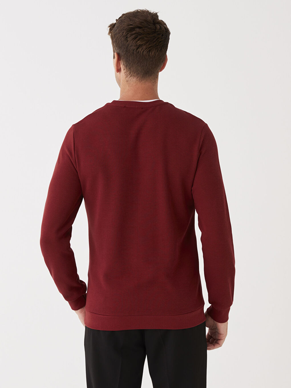 LCWAIKIKI Classic Bordo Bisiklet Yaka Uzun Kollu Erkek Sweatshirt - 4