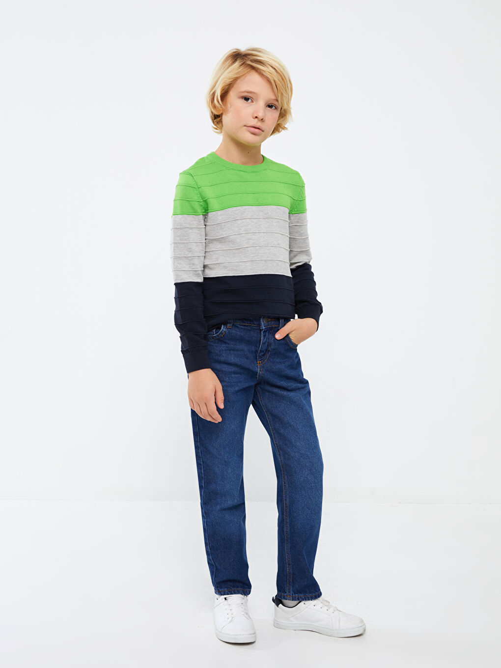 Crew Neck Color Block Long Sleeve Boys' Knitwear Sweater -W31664Z4-LFT