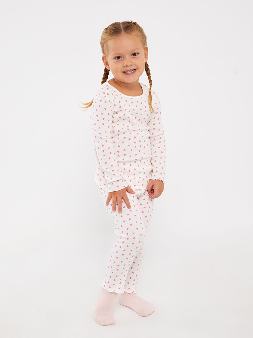 Bisiklet Yaka Desenli Yumuşak Dokulu Kız Bebek Pijama Takımı