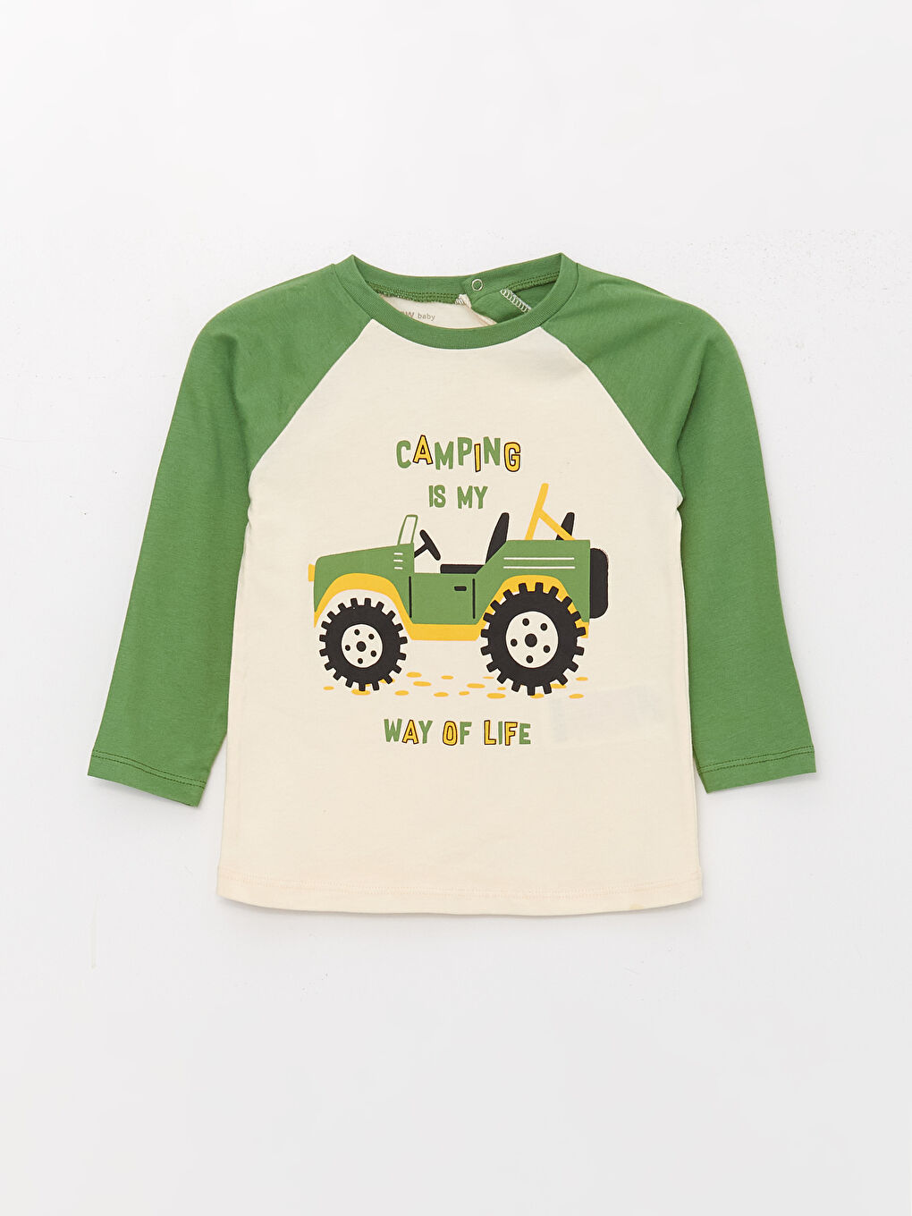 Ekru Bisiklet Yaka Uzun Kollu Erkek Bebek Pijama Takımı-1