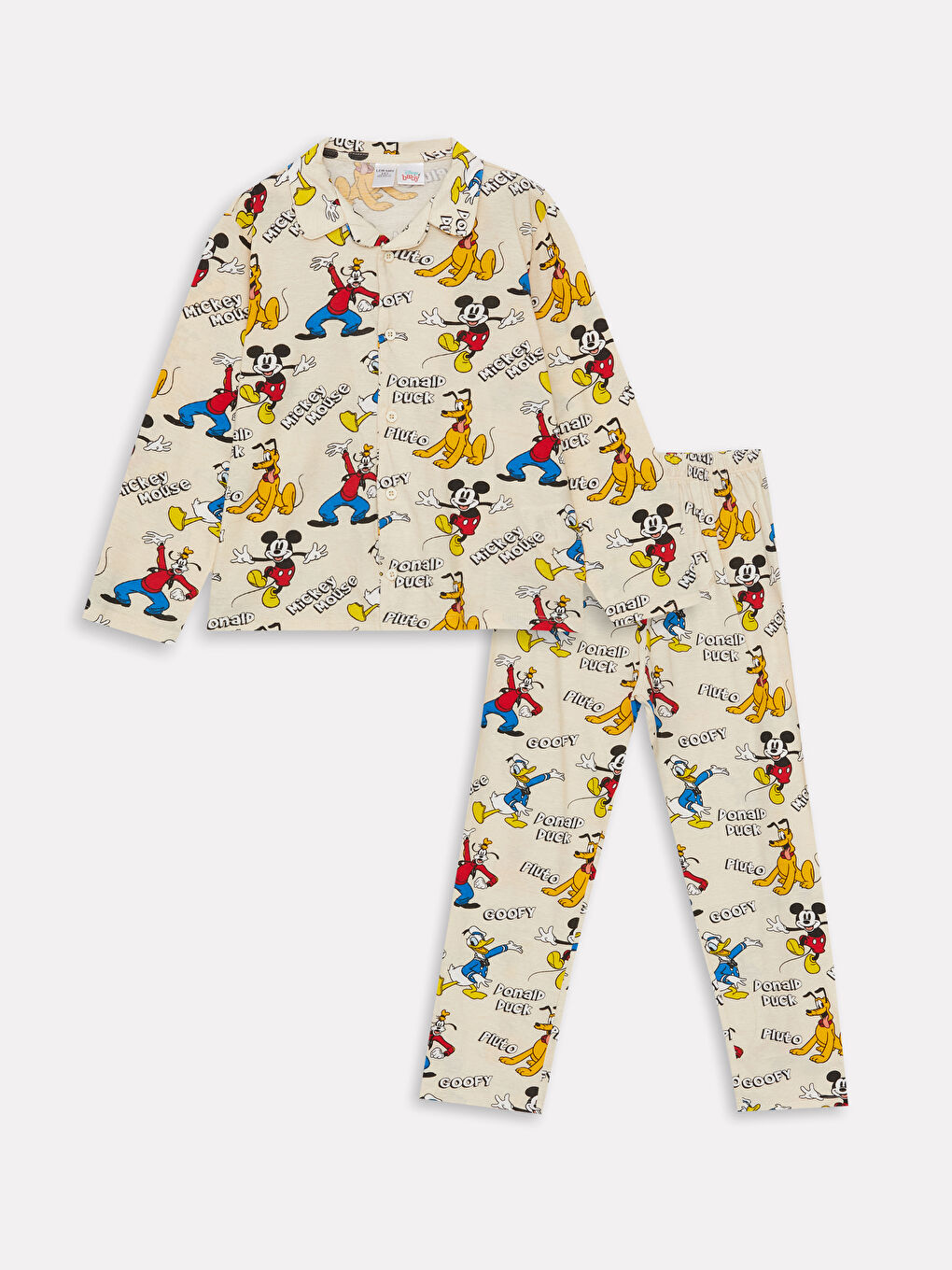 LCW baby Ekru Baskılı Polo Yaka Disney Baskılı Erkek Bebek Pijama Takımı - 2