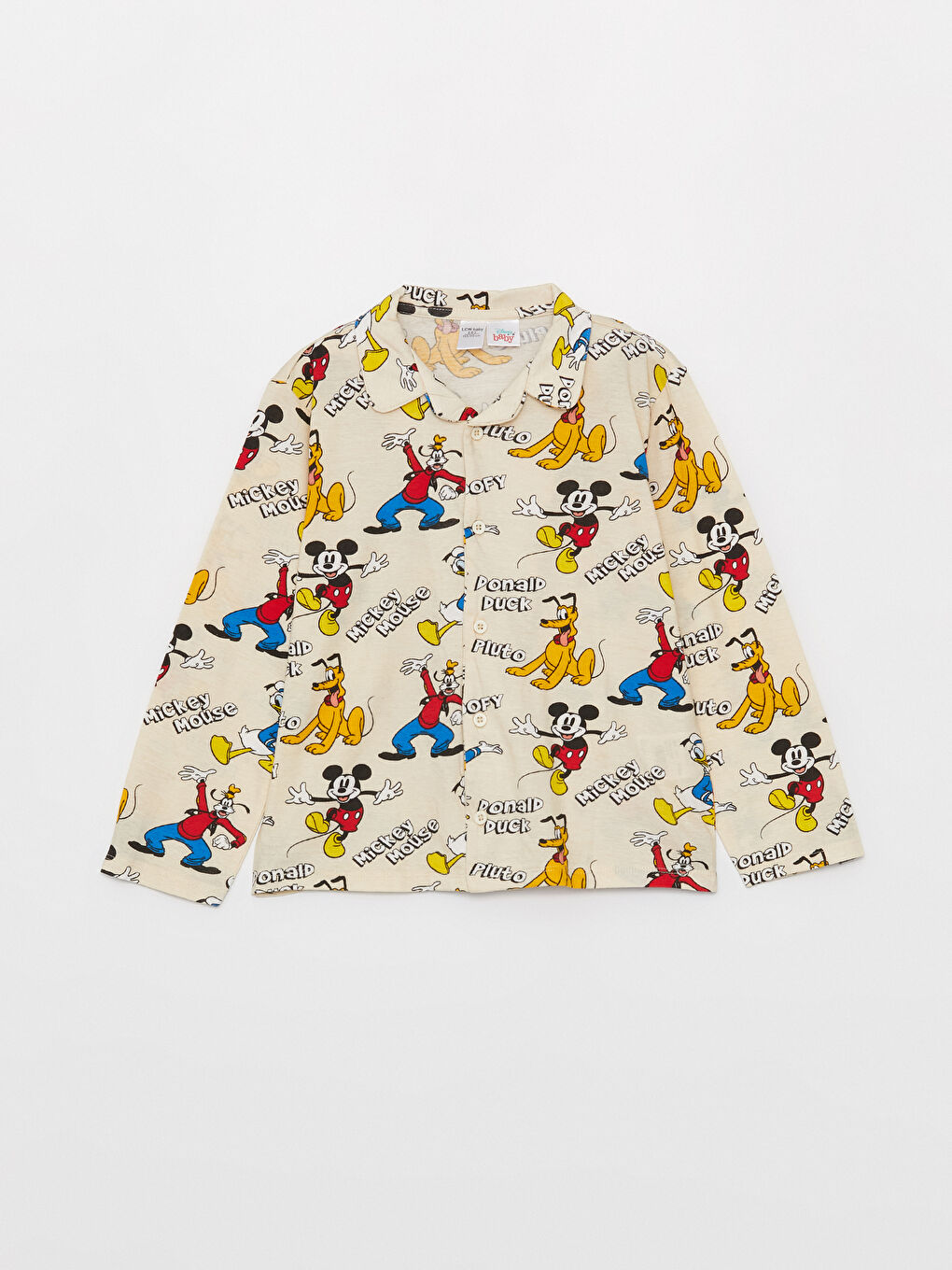 LCW baby Ekru Baskılı Polo Yaka Disney Baskılı Erkek Bebek Pijama Takımı - 3