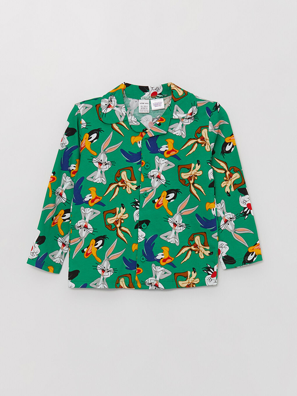 Yeşil Polo Yaka Looney Tunes Baskılı Erkek Bebek Pijama Takımı-1