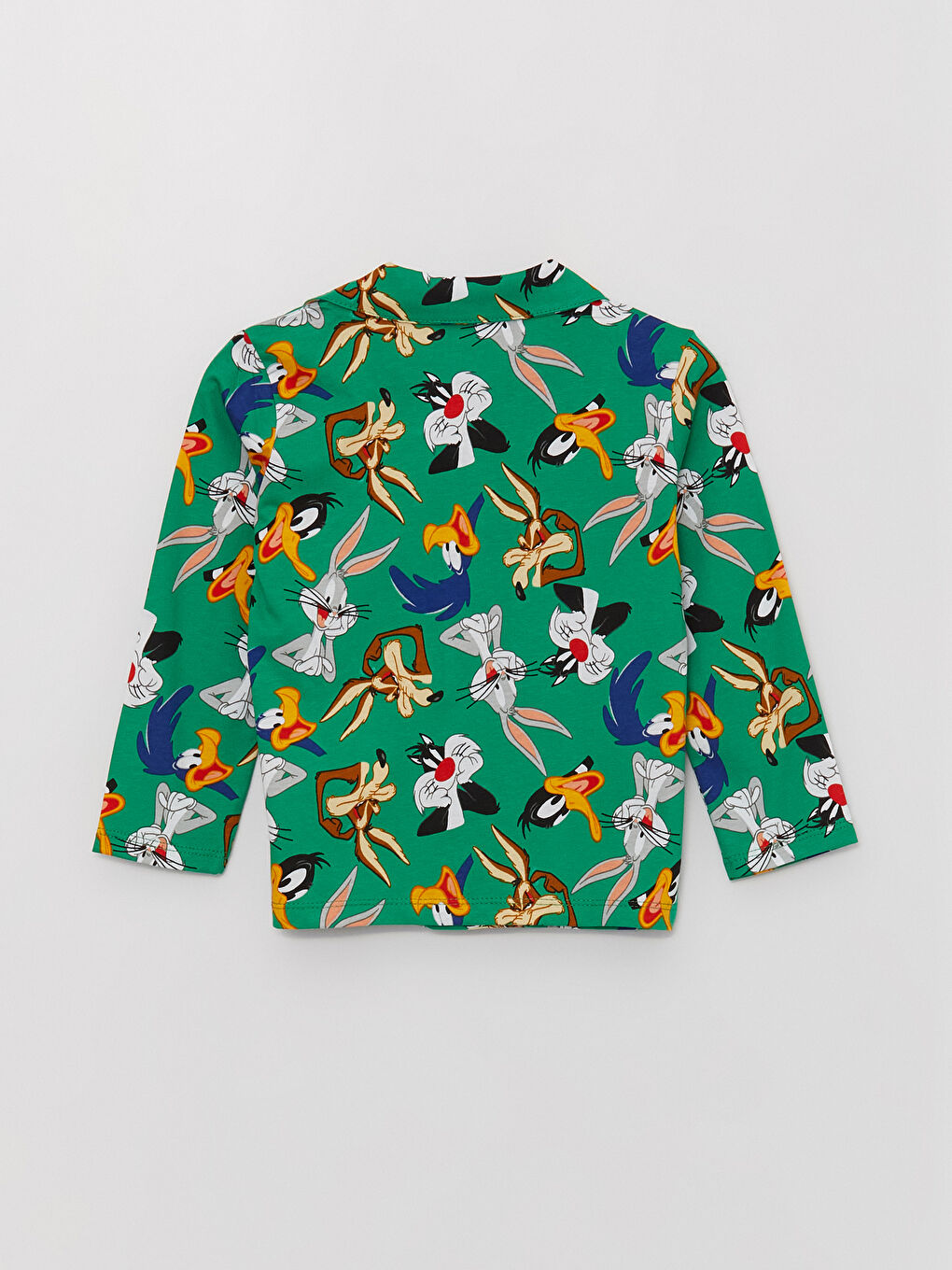 Yeşil Polo Yaka Looney Tunes Baskılı Erkek Bebek Pijama Takımı-2