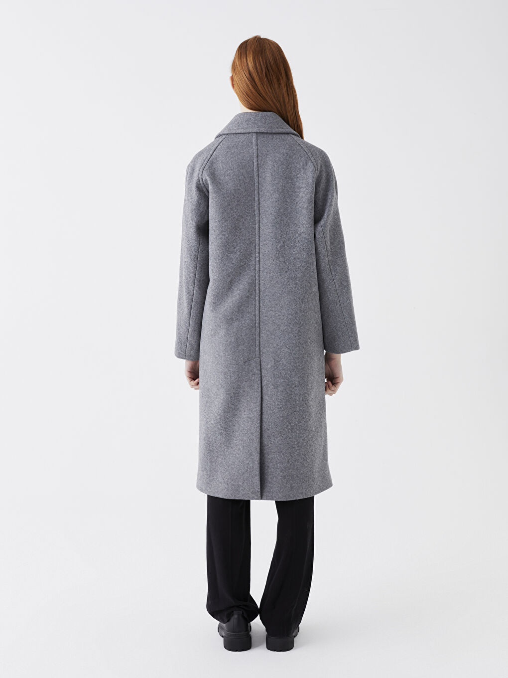 Gri Ceket Yaka Kadın Kaşe Kaban-5