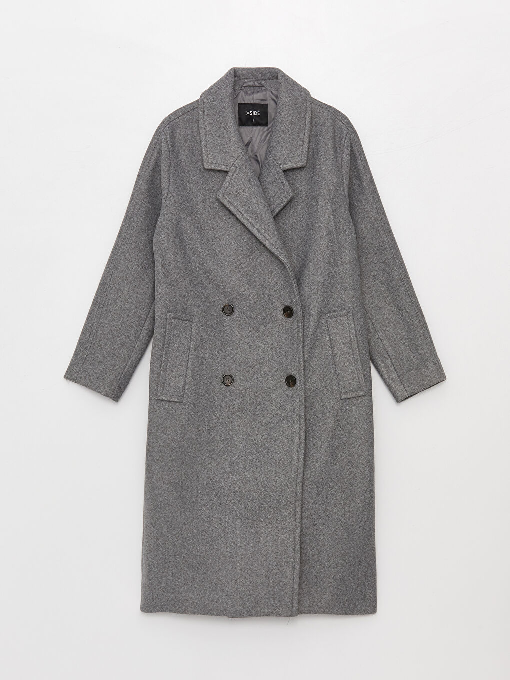 Gri Ceket Yaka Kadın Kaşe Kaban-6