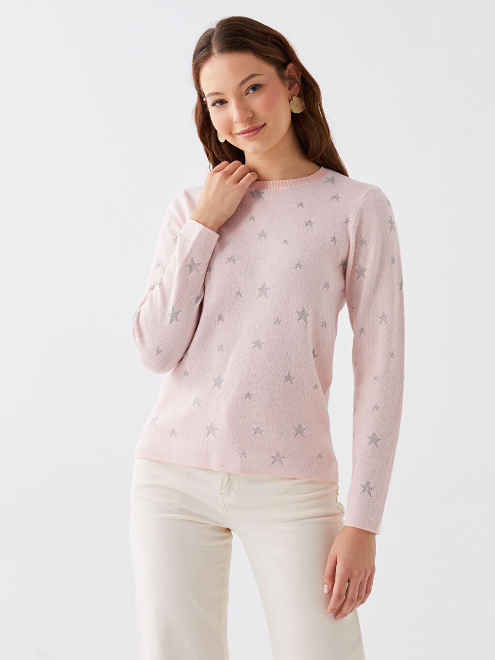 LCWAIKIKI Basic Rundhalsausschnitt Gemustert Langarm Damen Strickpullover -W31751Z8-FUT