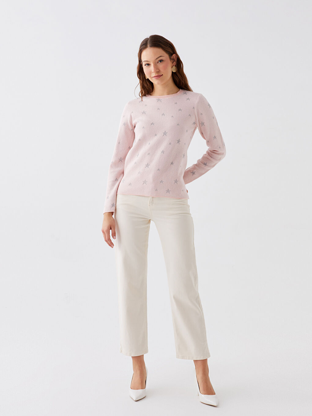 LCWAIKIKI Basic Rundhalsausschnitt Gemustert Langarm Damen Strickpullover -W31751Z8-FUT