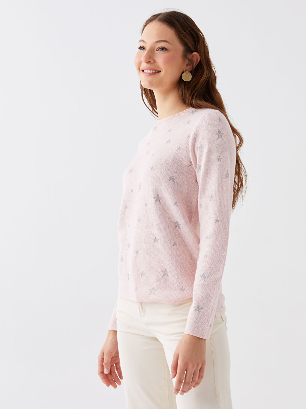 LCWAIKIKI Basic Rundhalsausschnitt Gemustert Langarm Damen Strickpullover -W31751Z8-FUT