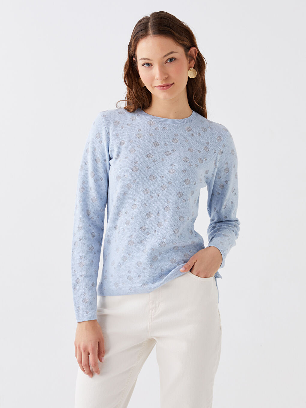 LCWAIKIKI Basic Crew Neck Patterned Long Sleeve Women's Knitwear Sweater -W31751Z8-G0K