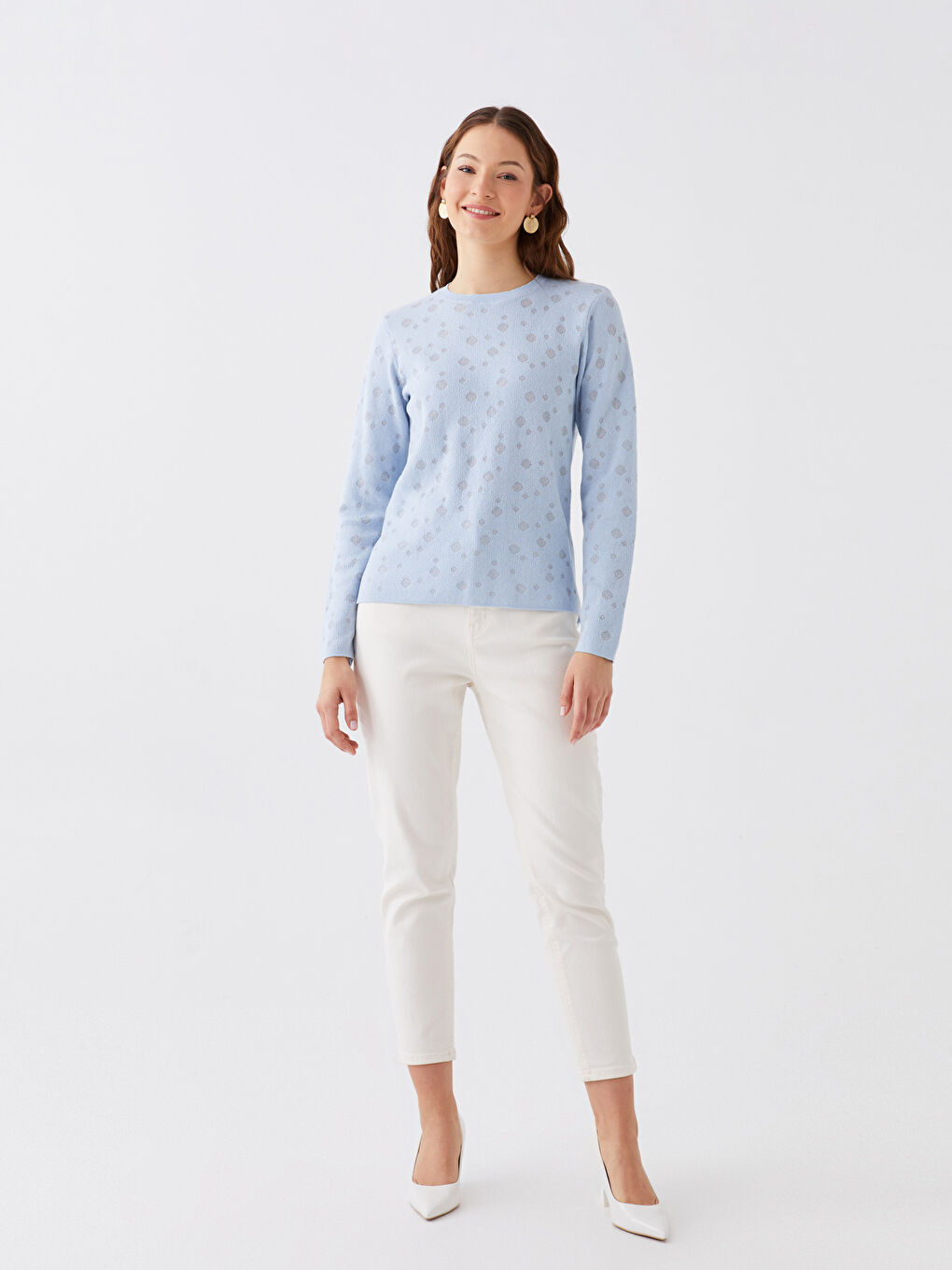 LCWAIKIKI Basic Crew Neck Patterned Long Sleeve Women's Knitwear Sweater -W31751Z8-G0K