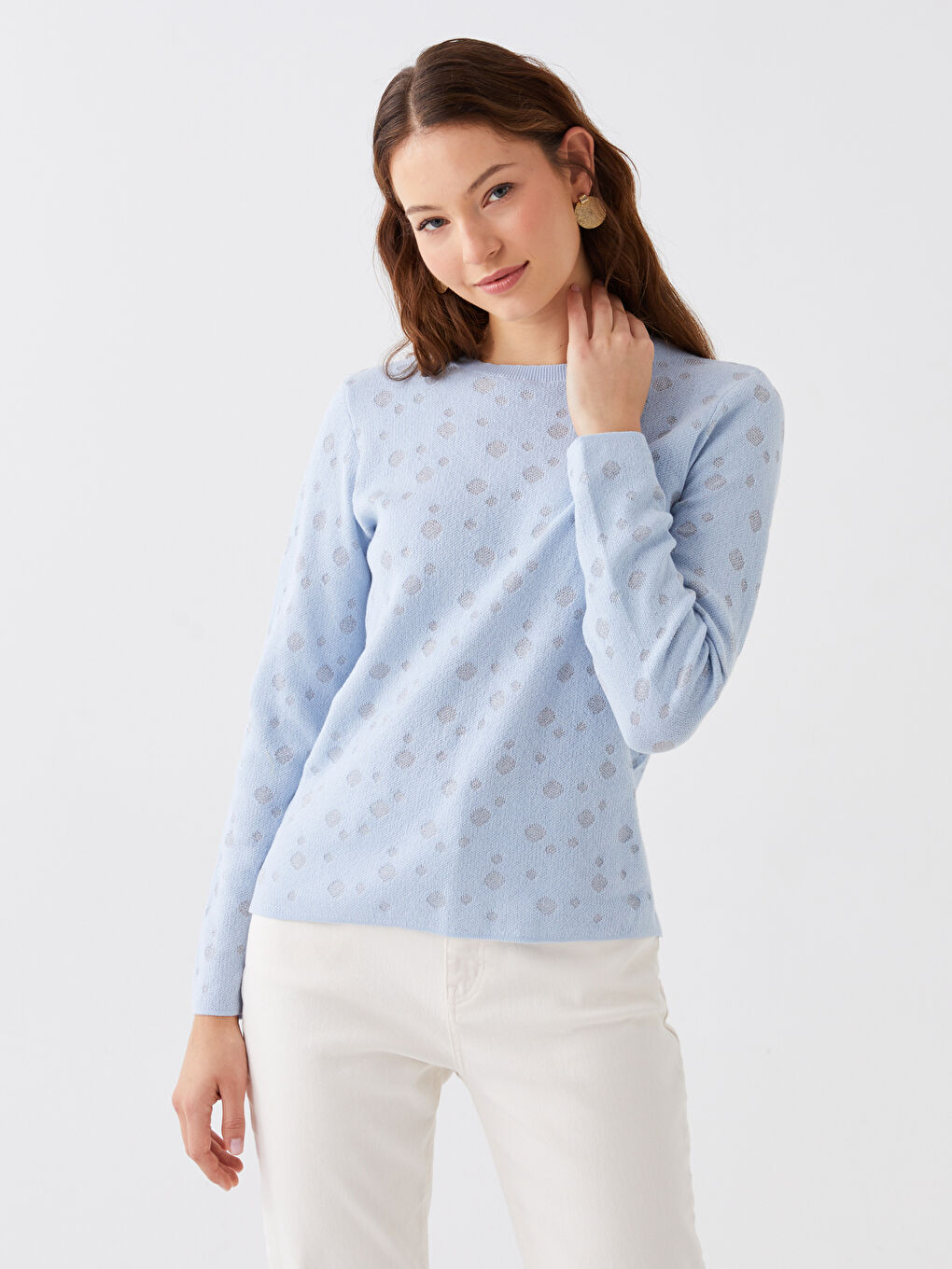 LCWAIKIKI Basic Crew Neck Patterned Long Sleeve Women's Knitwear Sweater -W31751Z8-G0K