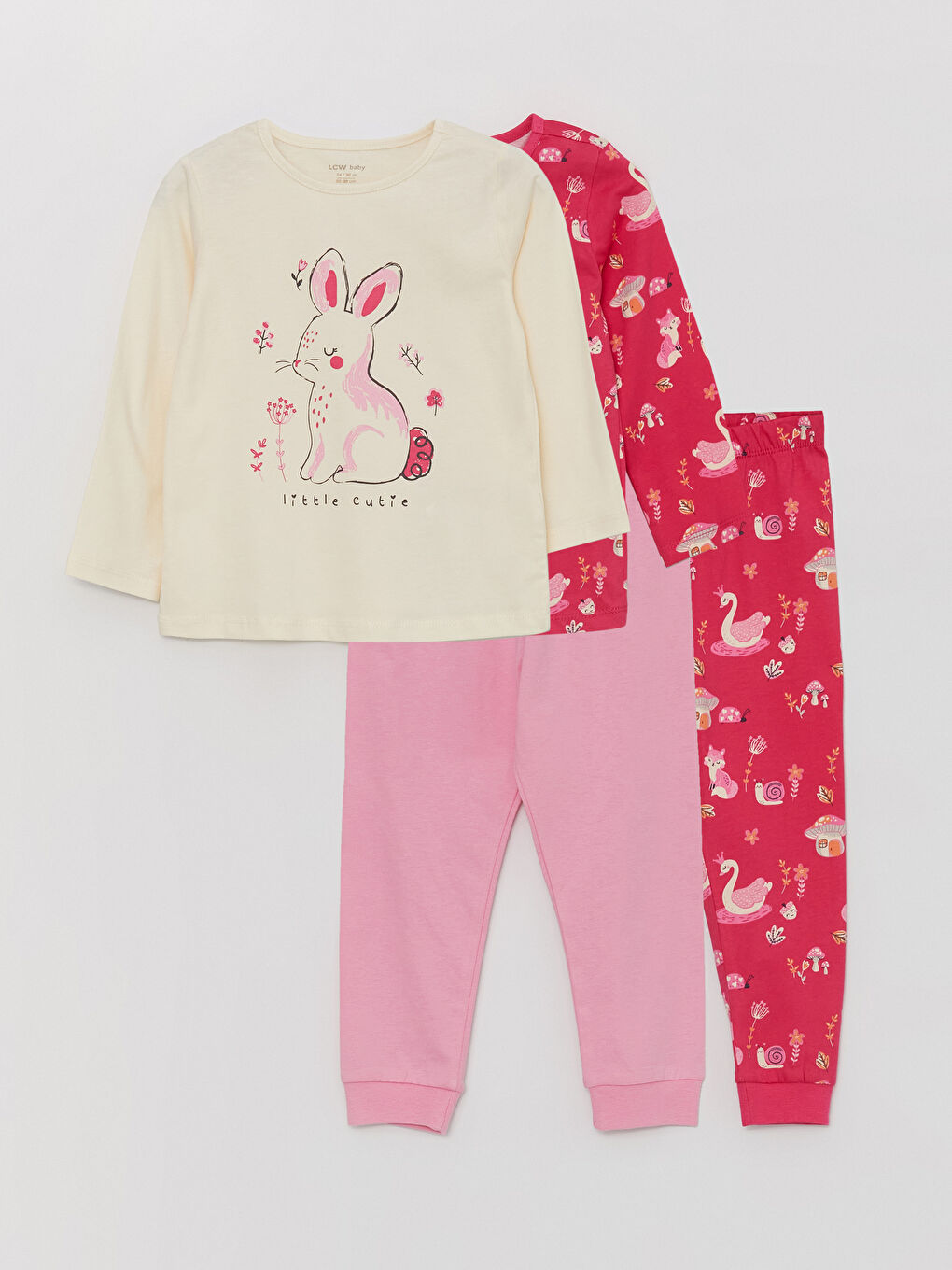 Crew Neck Printed Baby Girls 2 Pack Pyjama Set