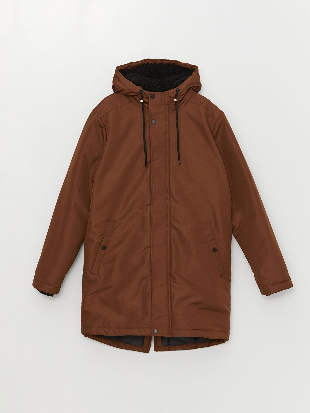 Kahverengi Standart Kalıp Kapüşonlu Erkek Mont-7