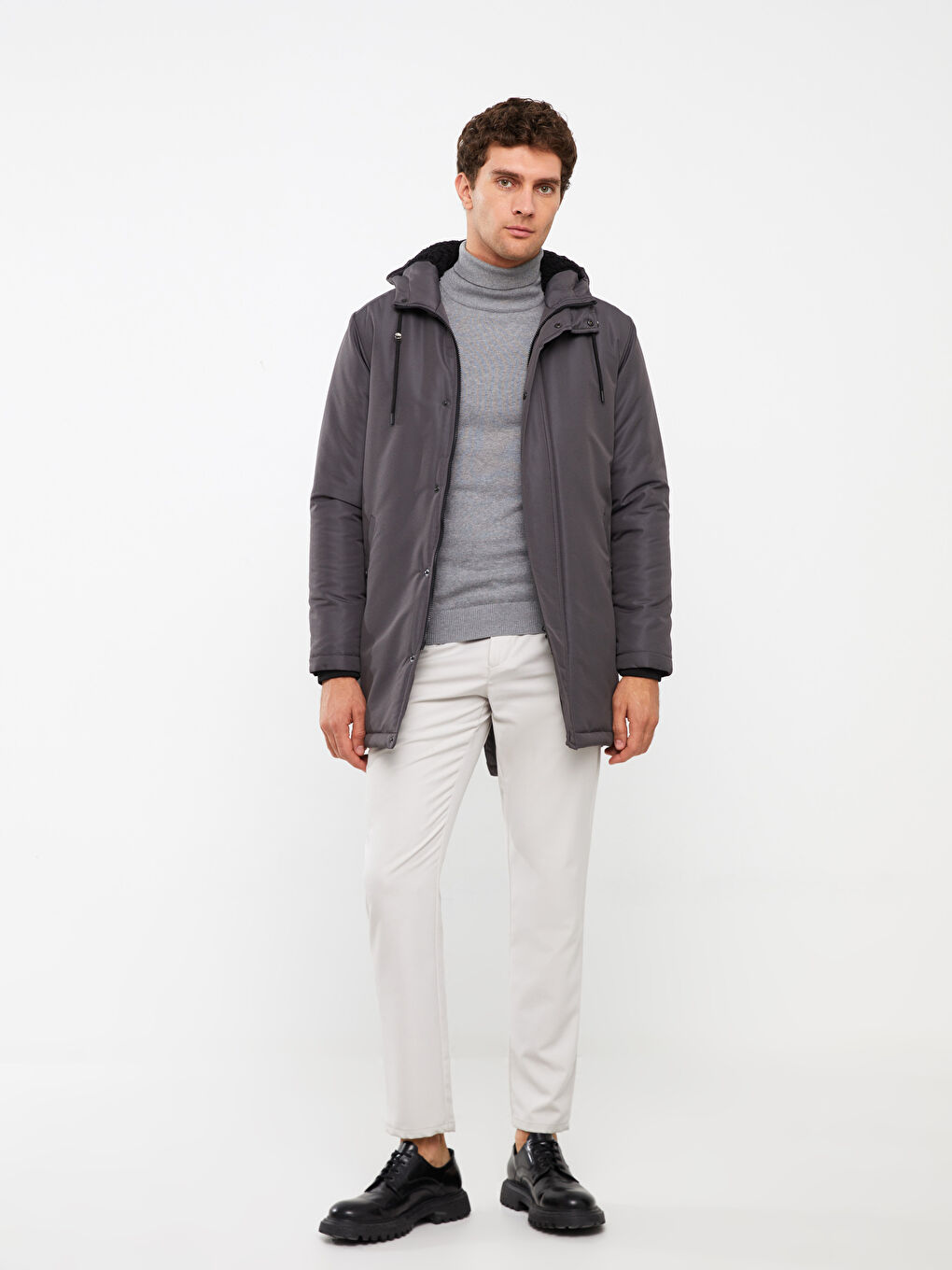 Antrasit Standart Kalıp Kapüşonlu Erkek Mont-2