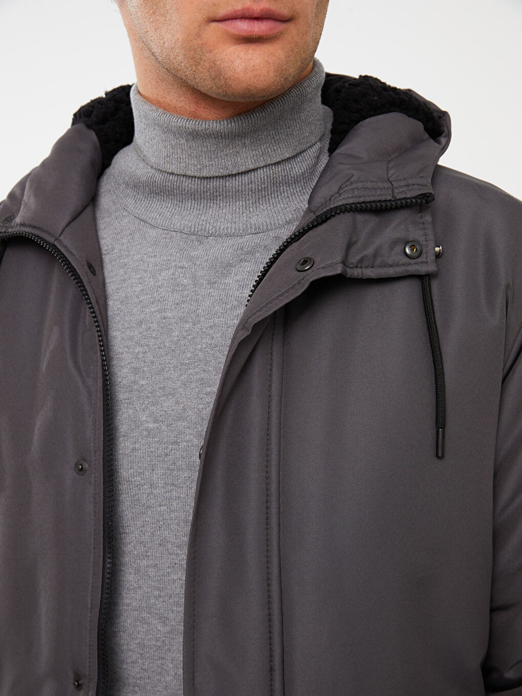 Antrasit Standart Kalıp Kapüşonlu Erkek Mont-3