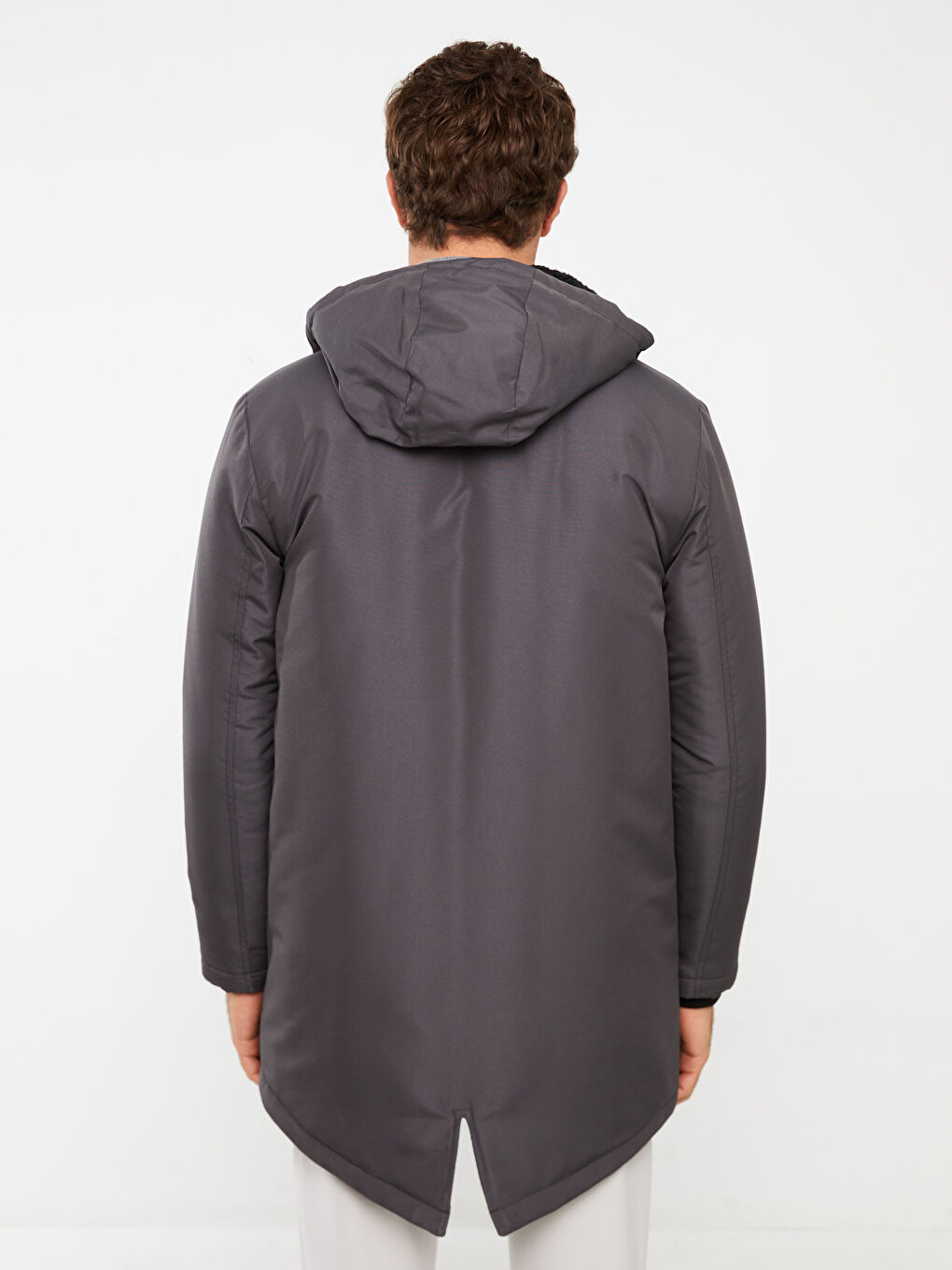 Antrasit Standart Kalıp Kapüşonlu Erkek Mont-5