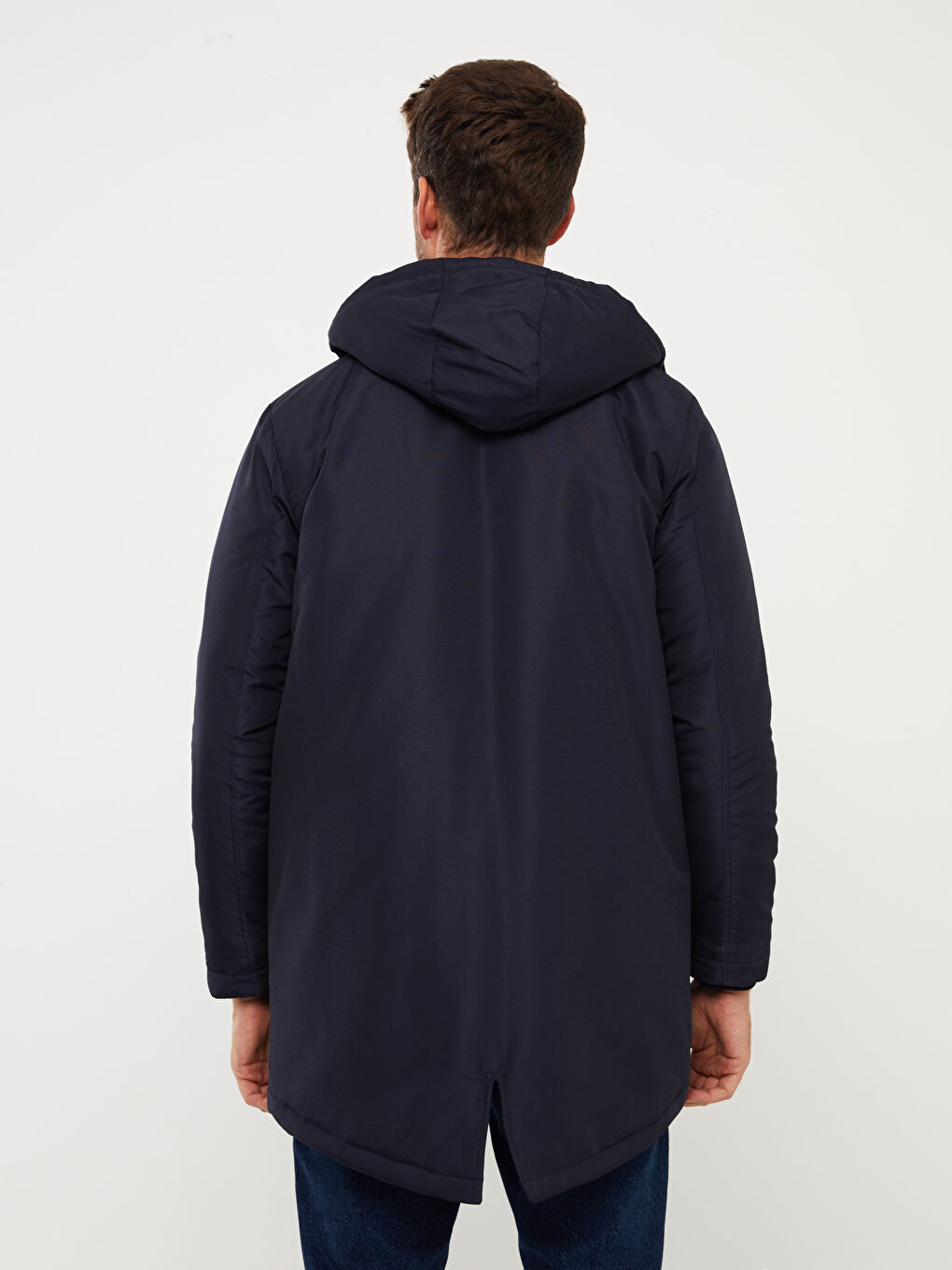 Lacivert Standart Kalıp Kapüşonlu Erkek Mont-5