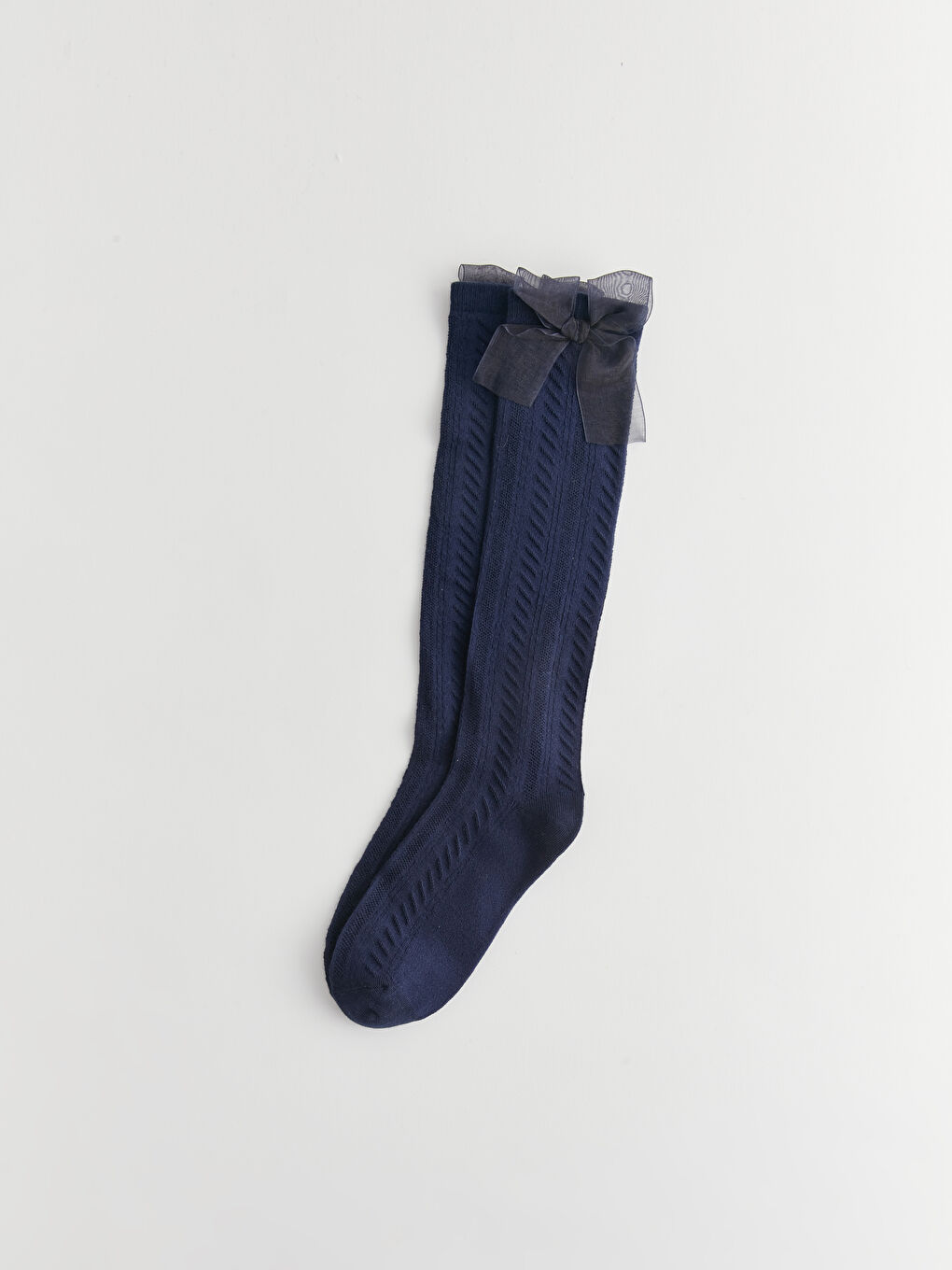 Lacivert Kendinden Desenli Kız Çocuk Diz Altı Çorap