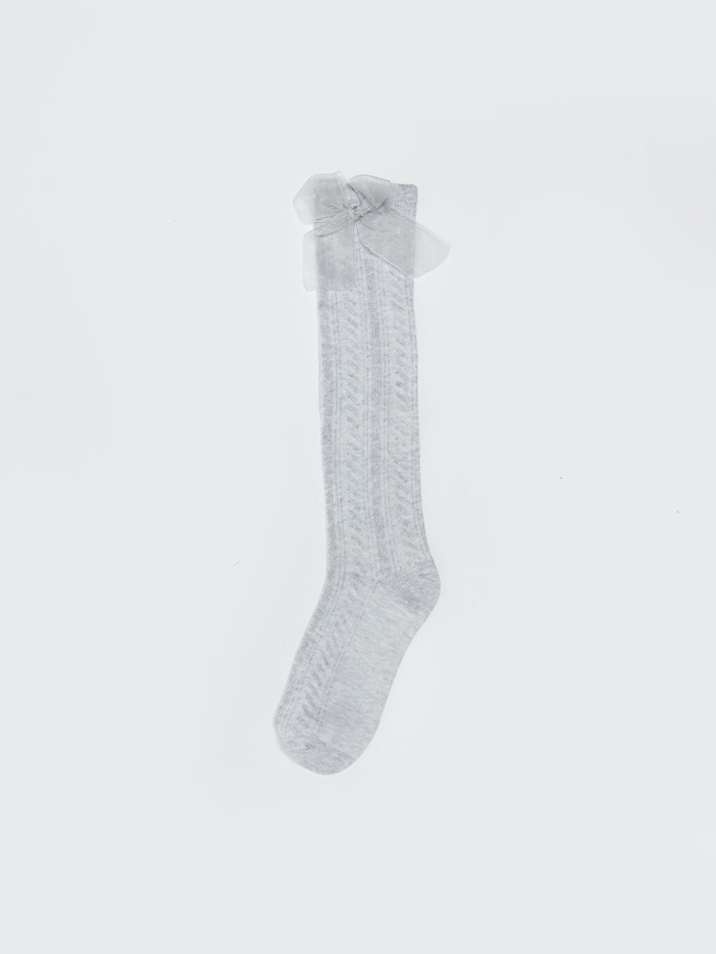 Gri Kendinden Desenli Kız Çocuk Diz Altı Çorap-1