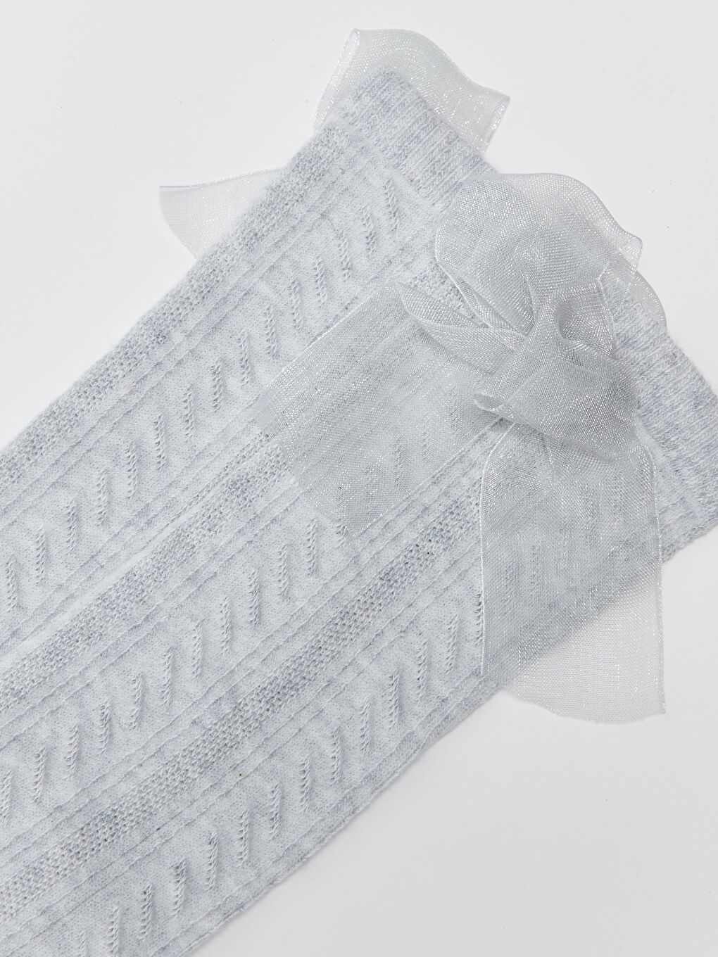 Gri Kendinden Desenli Kız Çocuk Diz Altı Çorap-2