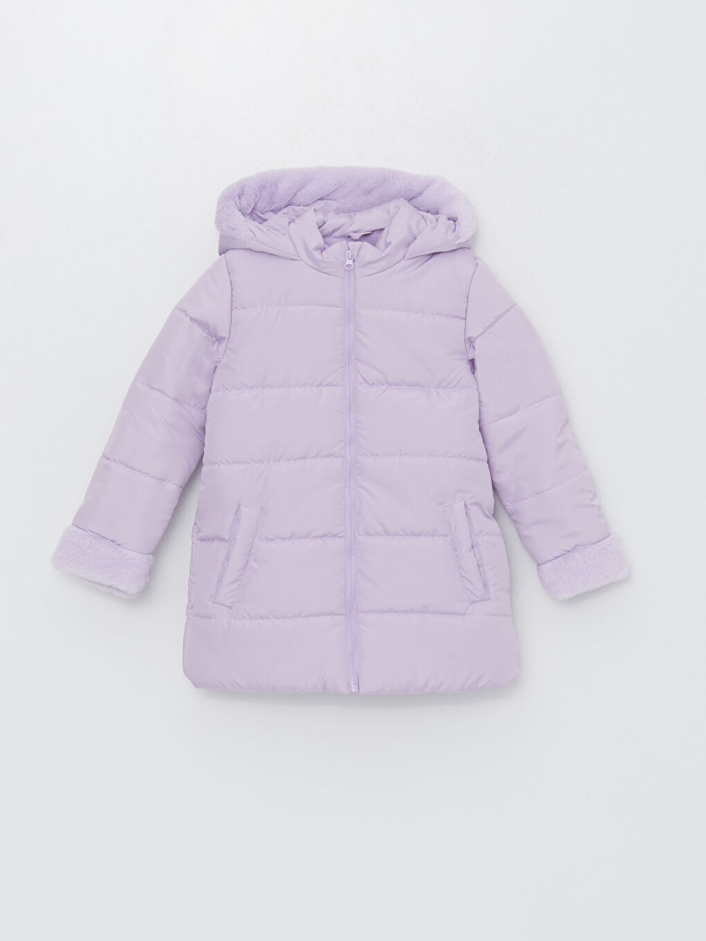 Lila Kapüşonlu Basic Kız Çocuk Mont