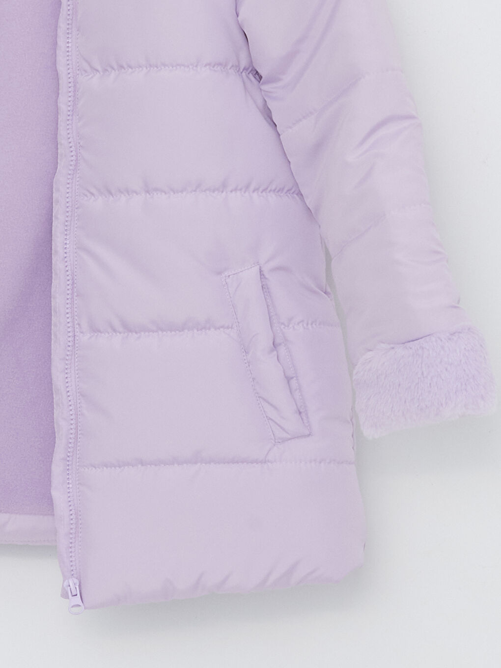 Lila Kapüşonlu Basic Kız Çocuk Mont-2