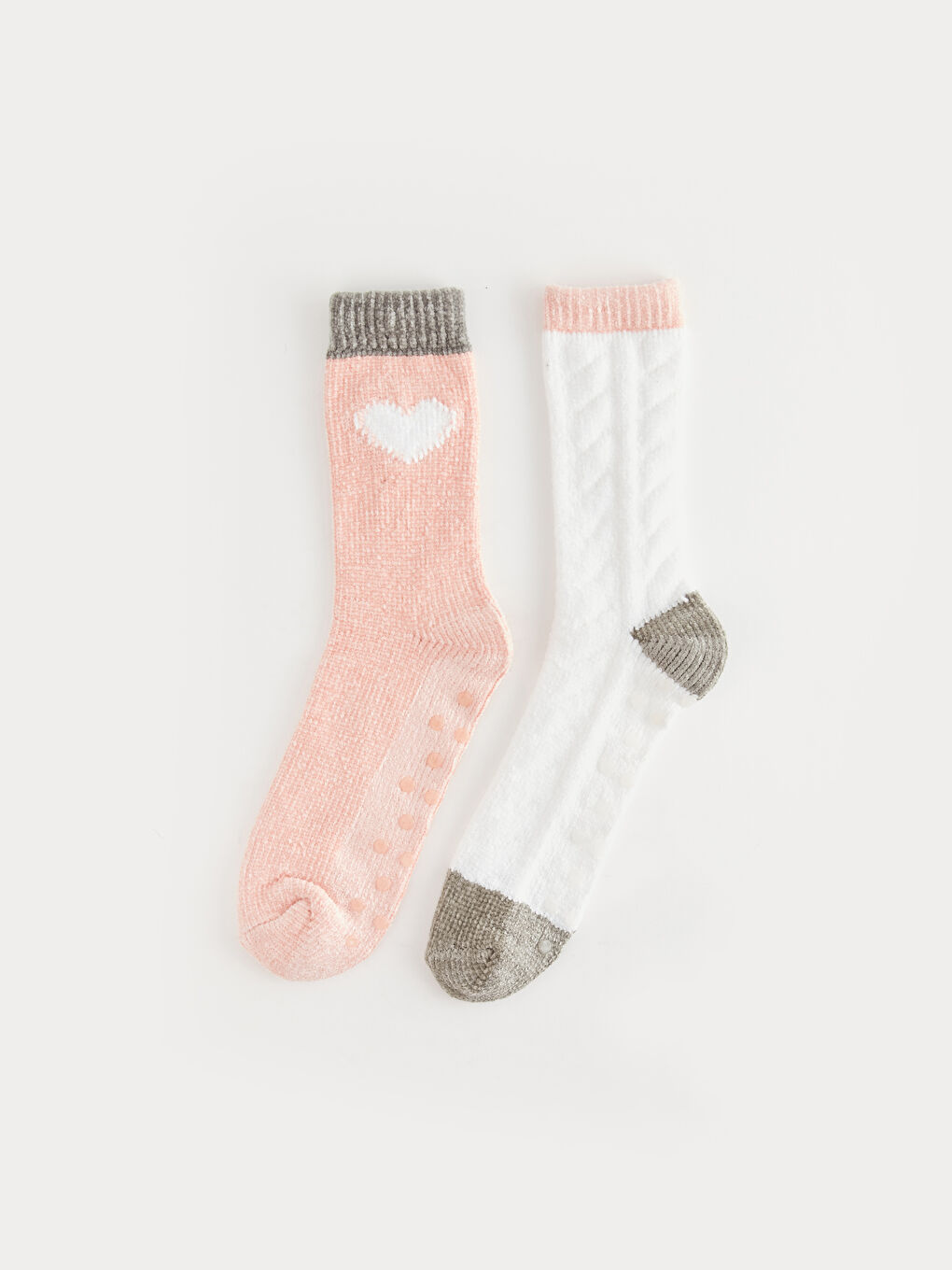 Pembe Desenli Kadın Ev Çorabı 2'li-2