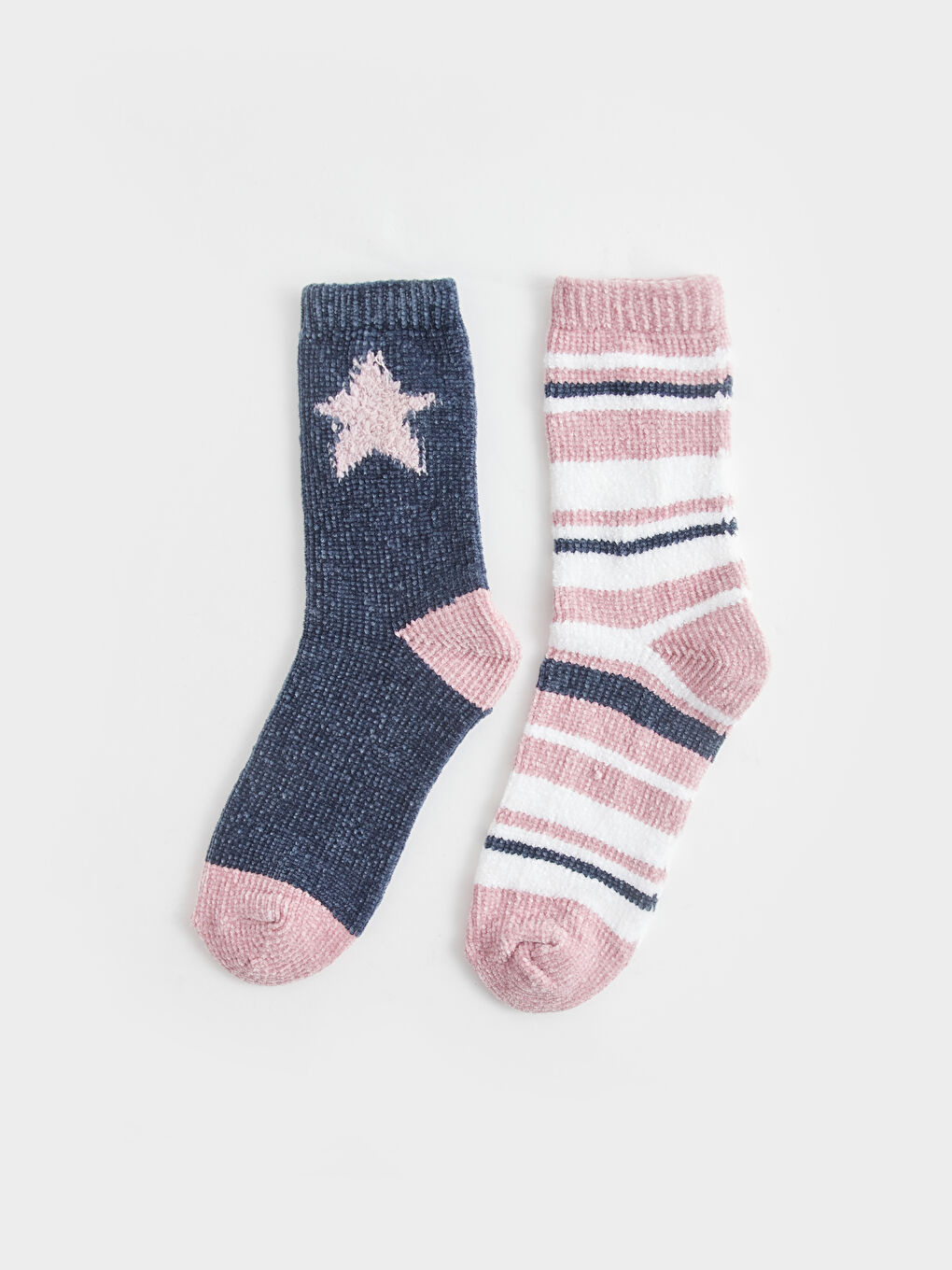 Lacivert Desenli Kadın Ev Çorabı 2'li-1