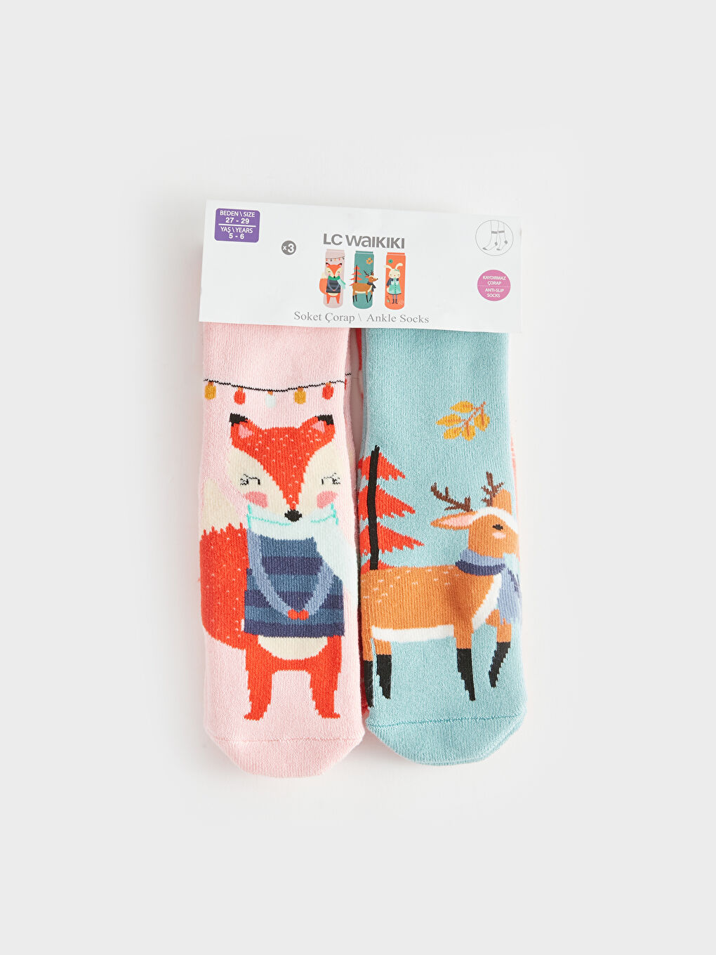 Pembe Desenli Kız Çocuk Havlu Soket Çorap 3'lü-2